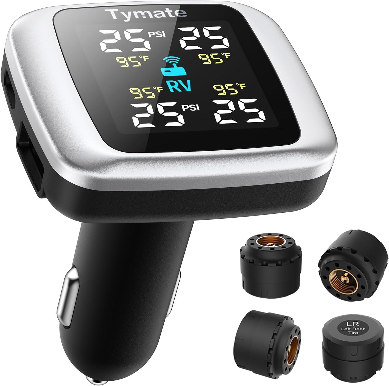 Tymate TM7 Tire Pressure Monitoring System, Wireless TPMS with 4 External Sensors & 6 Alarm Modes, Colorful Display, Real-time Tire Pressure Monitor System, Ideal for RV SUV MPV Truck Sedan(0-144 PSI)