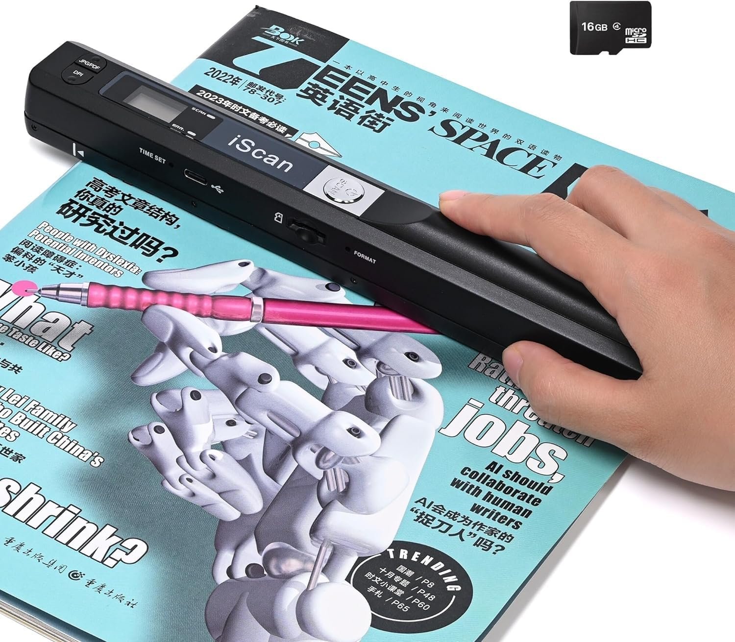 Portable Scanner for Photo A4 Document, Handheld Mobile Scanner with 16GB Memory Card for Type-C Computer Laptop, Scans Receipt Card Book Old Pictures to Digital Fast, JPG PDF Format