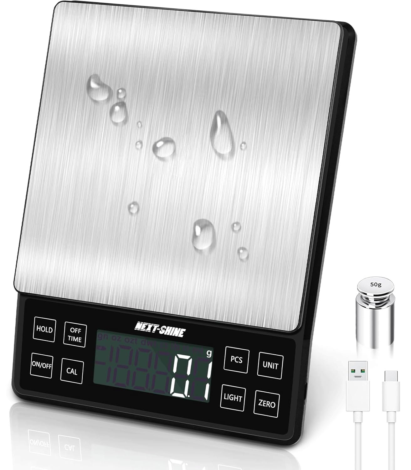 Food Kitchen Scale 11lb, 0.1g/0.01oz Precise Graduation Rechargeable Digital Scale with Nine Units Large Tray Stainless Steel Platform LCD Display for Meal Prep Cooking Baking