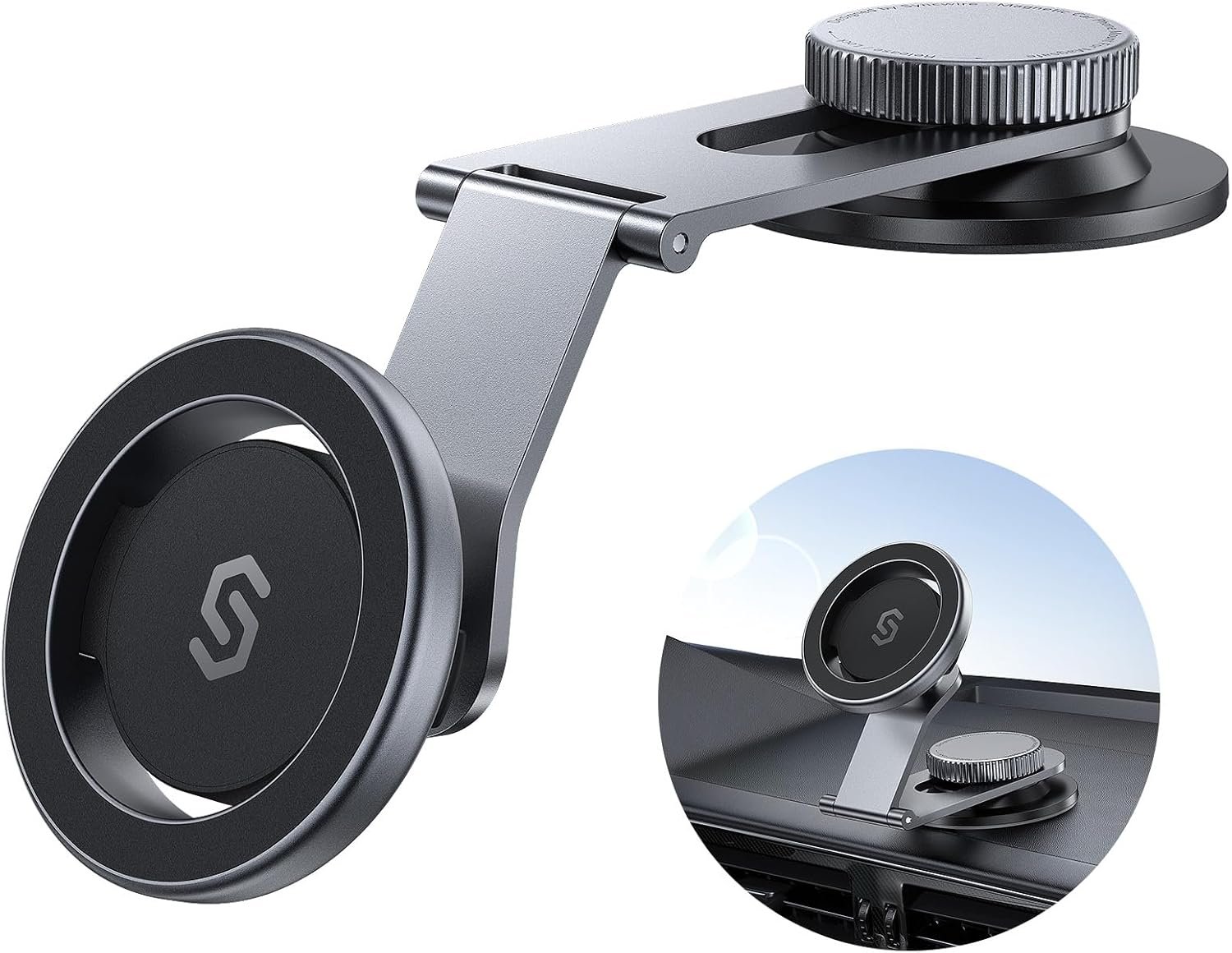 SYNCWIRE Fits MagSafe Car Mount for Universal Dashboard, Tesla Screen, Magnetic Phone Holder for Car,Foldable Aluminum Alloy Arm,Super Stable Car Mount for iPhone 17 Pro Max 16 15 14 13 12&All Phones