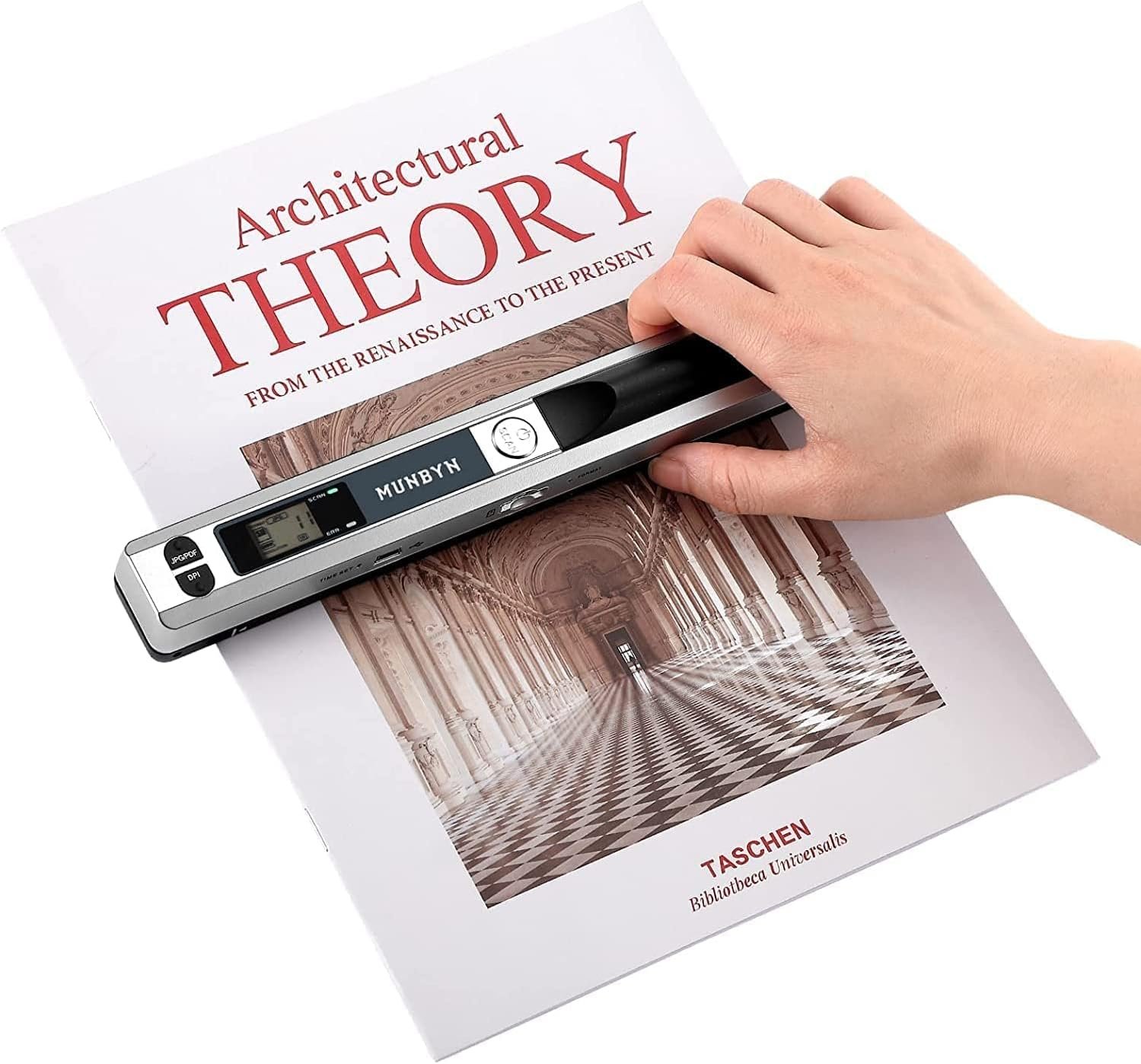 MUNBYN Portable Scanner, 900 DPI Photo Scanner for A4 Documents & Pictures, Wand Reader with 16G SD Card, Flat Scanning, USB Transfer to PC/Laptop, No Driver Required (Silver)