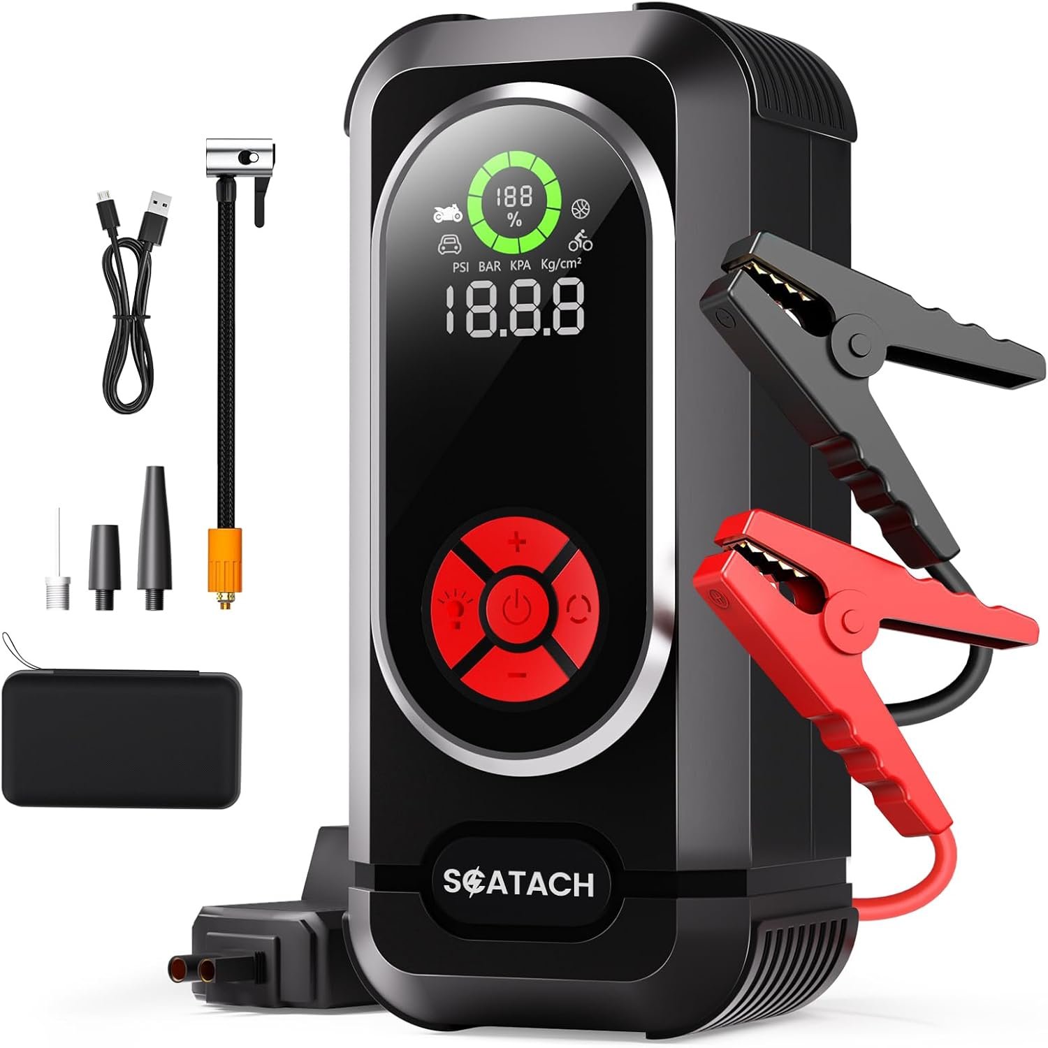 6000A Jump Starter with Air Compressor, Car Battery Jump Starter Portable (10.0 Gas/10.0L Diesel), 150 PSI 12V Car Battery Jump Box with Tire Inflator, Jumper Cables, LED Light, LED Display