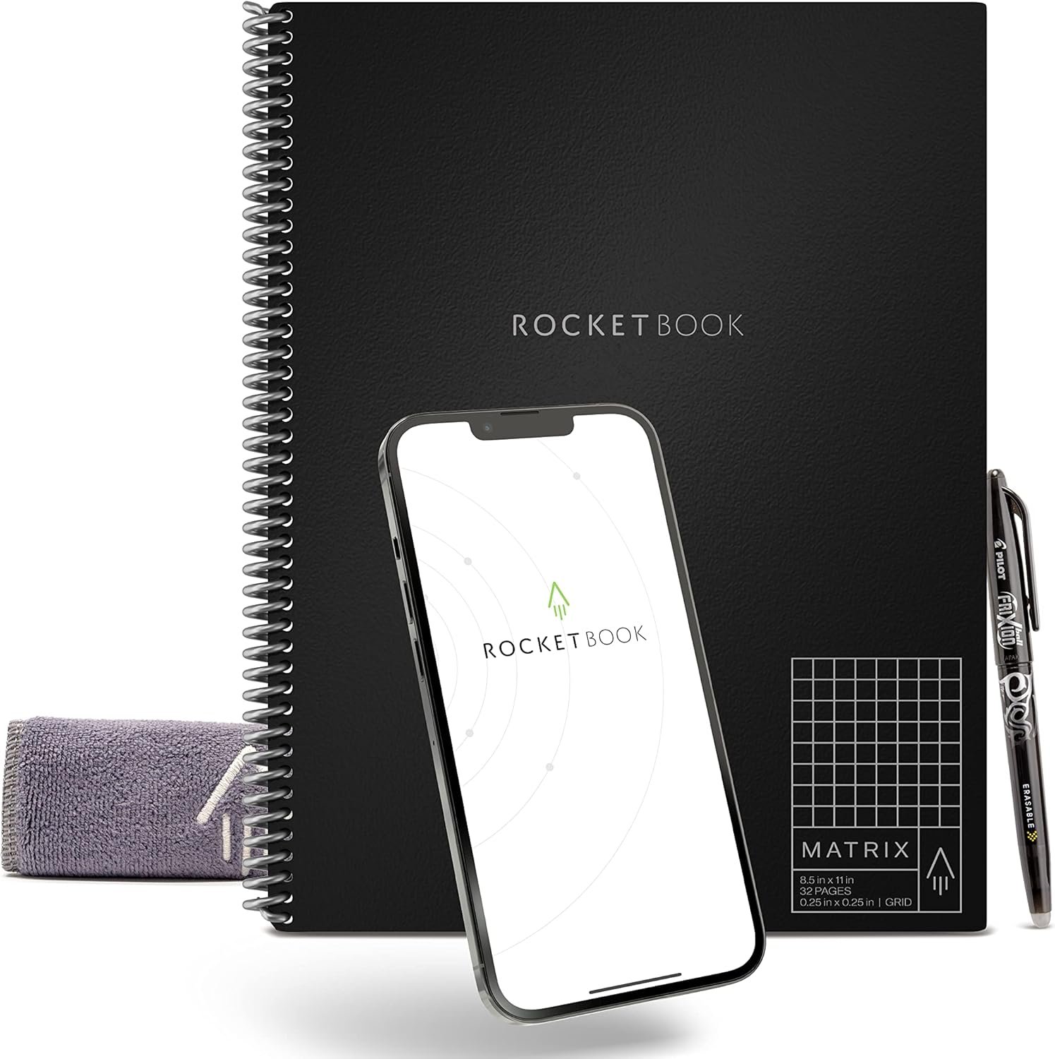 Rocketbook Matrix Smart Reusable Graph Paper Notebook, Digitally Connected, Isometric Notebook, Letter Size 8.5×11, Black