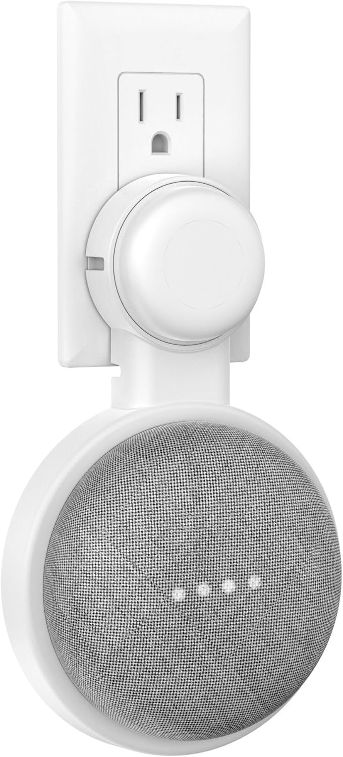 HomeMount Wall Mount for Google Home Mini or Google Nest Mini (2nd Gen),Space-Saving Outlet Holder Accessories for Google Mini Voice Assistant (White)