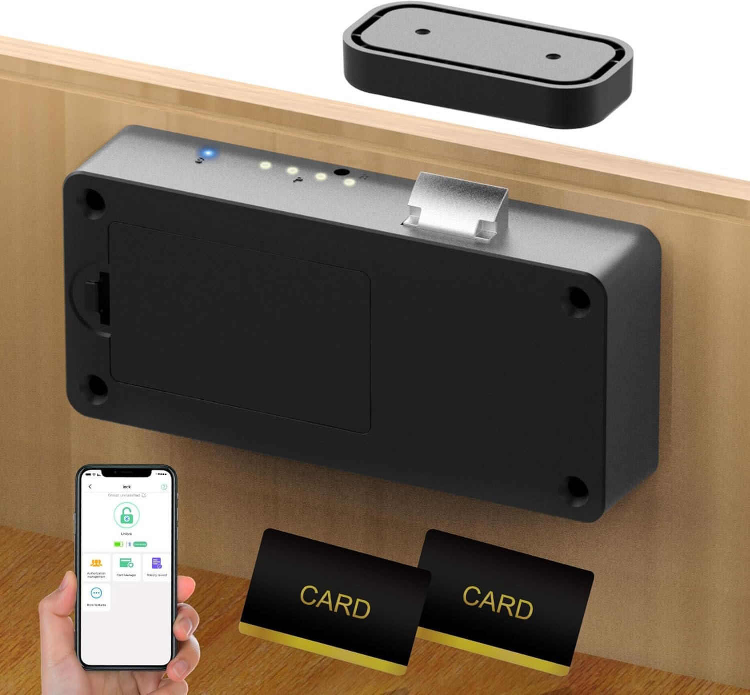 Anweller Smart Cabinet Lock, Hidden No Drill Adhesive Baby Proofing Child Proof Drawer Locks, Keyless RFID Bluetooth Cabinet Locks for Adults File Kitchen Cupboard Closet Liquor – Black