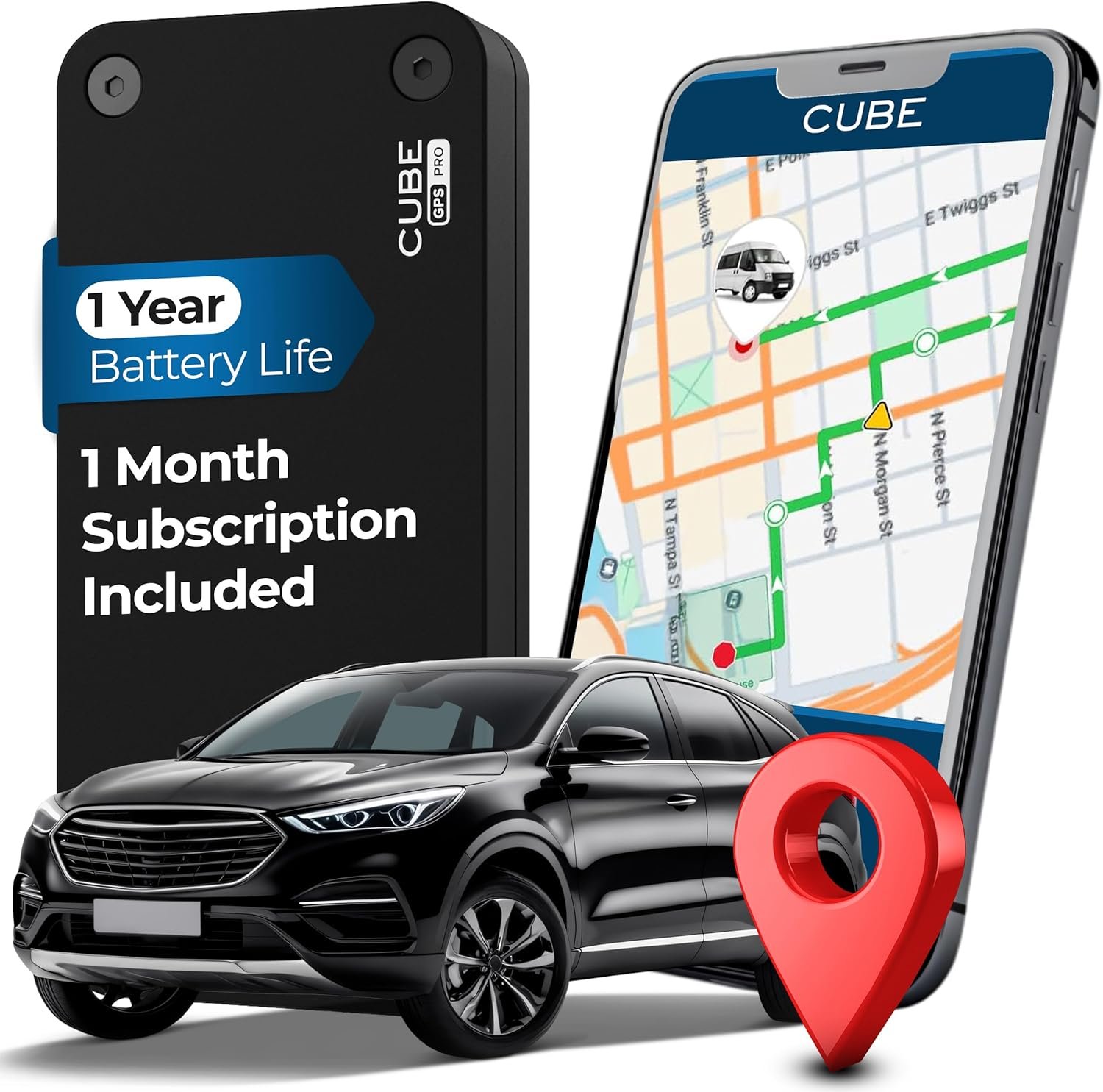 Cube Pro GPS Tracker for Vehicles with Built-in 1 Year Battery – IP67 Waterproof Real Time GPS Tracker for Cars – iOS & Android Compatible – Hidden Magnetic Tracking Device for Cars, Fleets, Trailers