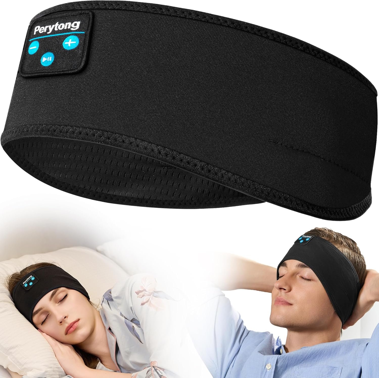 Perytong Sleep Headphones Wireless, Bluetooth Sports Headband Headphones with Ultra-Thin HD Stereo Speakers Perfect for Sleeping,Workout,Jogging,Yoga,Insomnia, Air Travel, Meditation (DeepBlack)