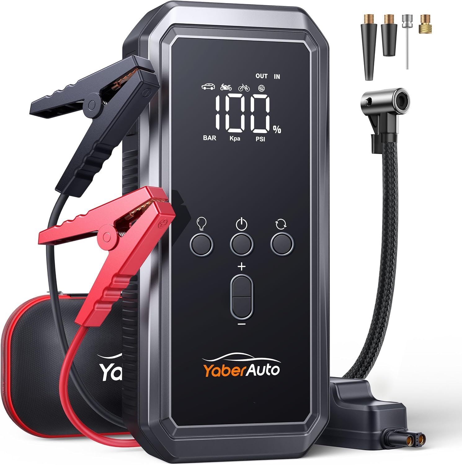 YaberAuto 9-in-1 Jump Starter with Air Compressor 5500A 150PSI Portable Car Battery Jump Starter (All Gas/10L Diesel), 12V Jump Box Car Battery Jumper Starter Portable with Jumper Cables, 160W DC Out