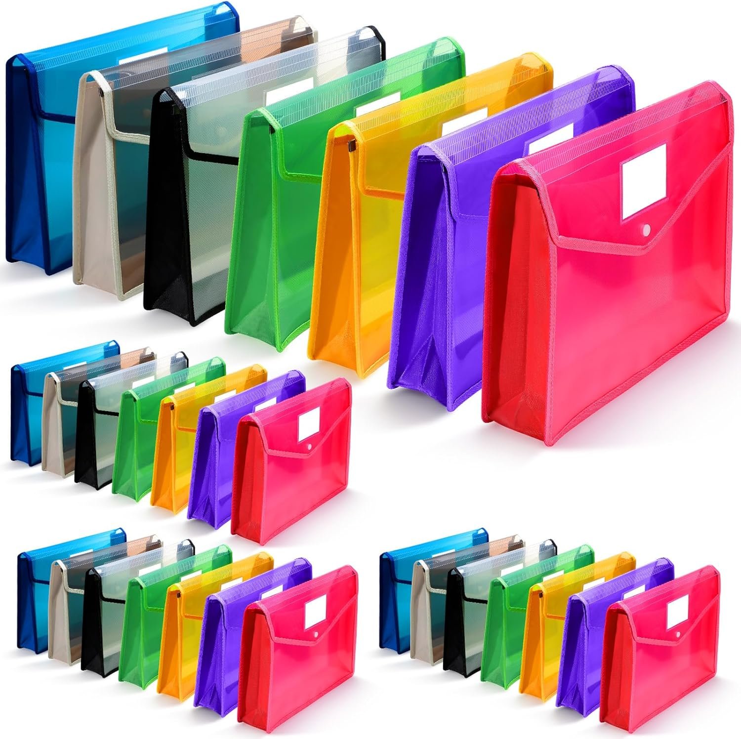 Epakh 36 Pack B4 Plastic Expanding File Folders Waterproof Transparent Expandable File Folder Wallet Document Organizer with Snap Button Closure for School Office Business (Bright Color)