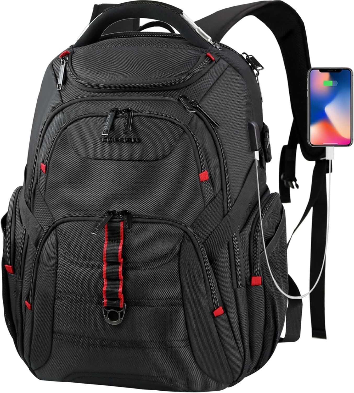 EMPSIGN Travel Laptop Backpack for men, 17.3 Inch Computer Backpack, 45L Anti-Theft Business Laptop Backpack with USB Charging Port, Water-Repellent Work College School Backpack for Men Women, Black