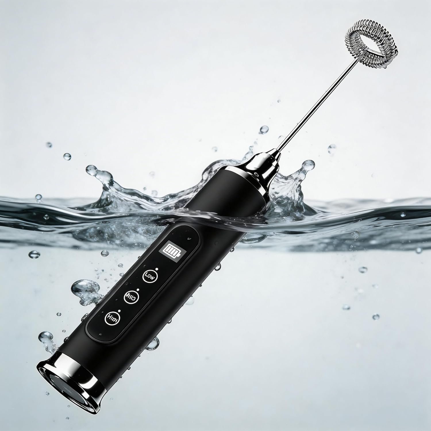 YUSWKO Milk Frother Wand for Coffee, Handheld Coffee Frother, Rechargeable Drink Mixer, Waterproof Electric Whisk, Black