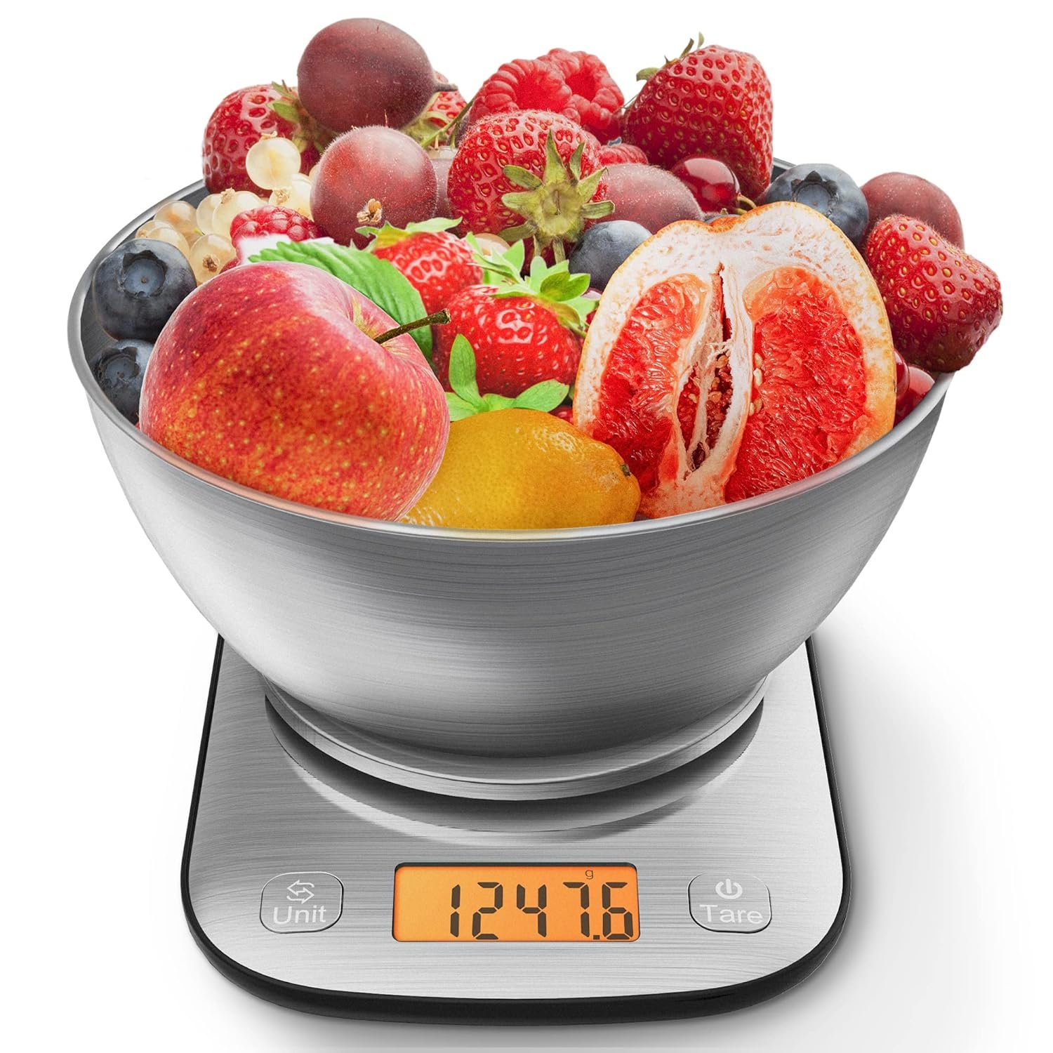 GRAM PRES Food Kitchen Scale Digital Weight Grams and Oz with IPX6 Waterproof，Professional Stainless Steel Digital Kitchen Food Scale 11lb/0.01oz with Bowl for Weight Loss Dieting Baking Cooking