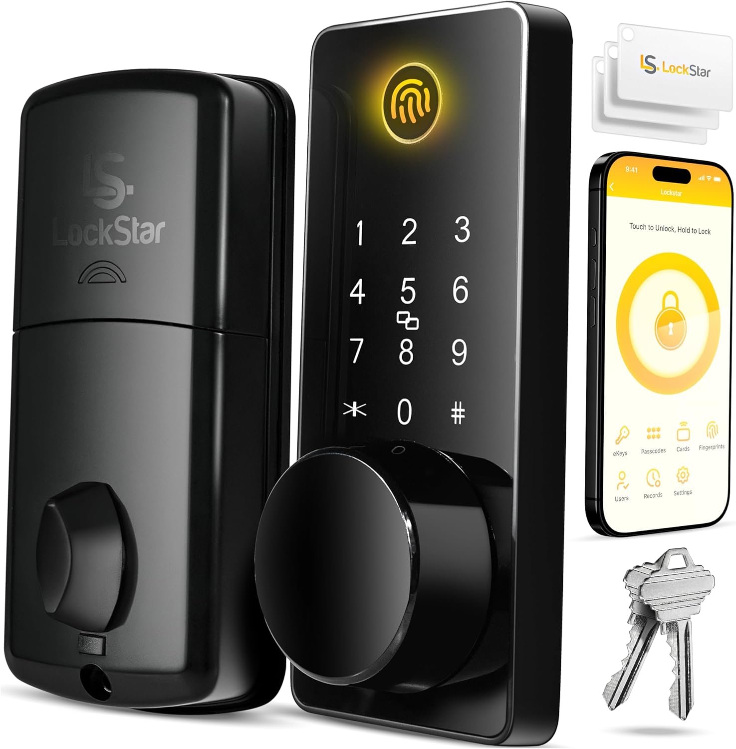 LOCKSTAR® Smart Door Lock • Keyless Entry Deadbolt Door Lock • Multiple Entry Methods – APP • Fingerprint Touch ID • Keypad Code • Card FOB • Traditional Key • Smart Home Devices