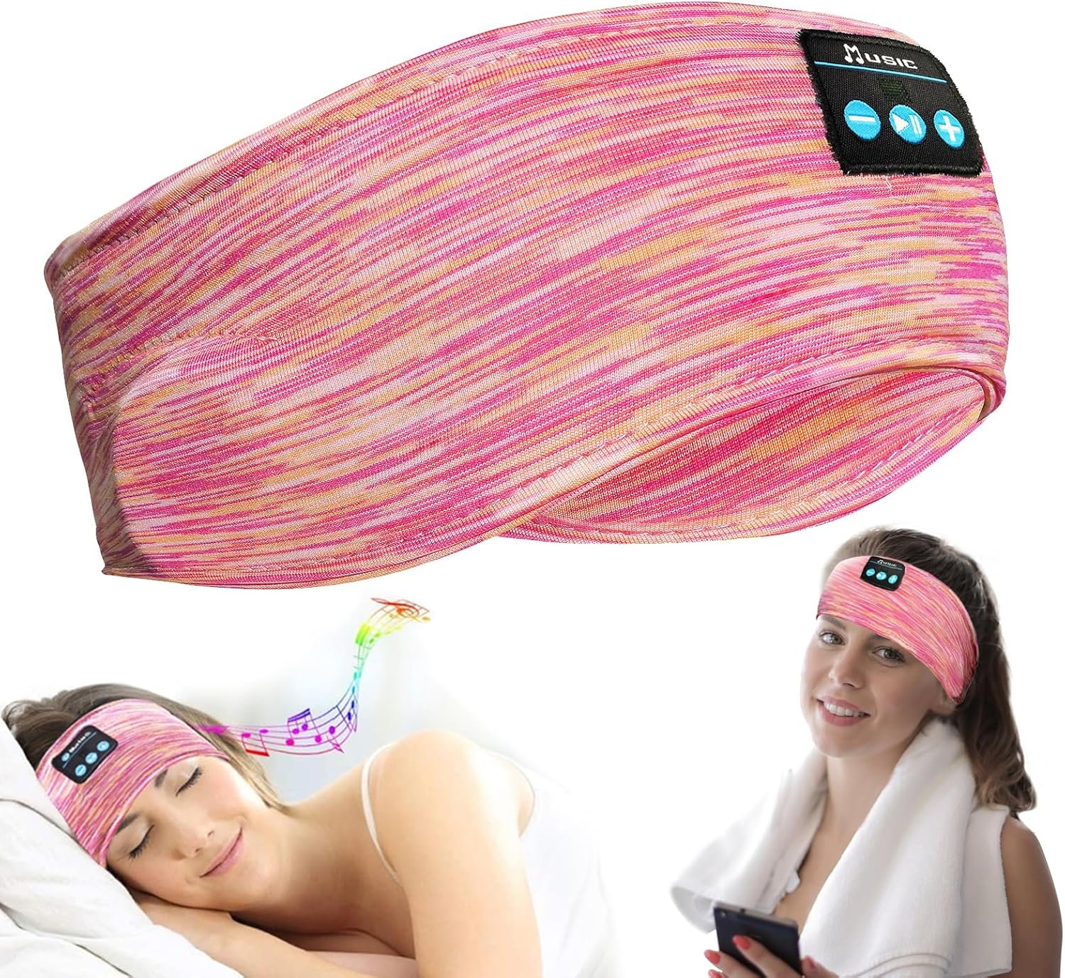 Bluetooth Headphones, Sleep Headphones Headband Wireless for Sleeping Side Sleepers – Adjustable Sleep Headphone, and Bluetooth Headbands for Women (Pink)