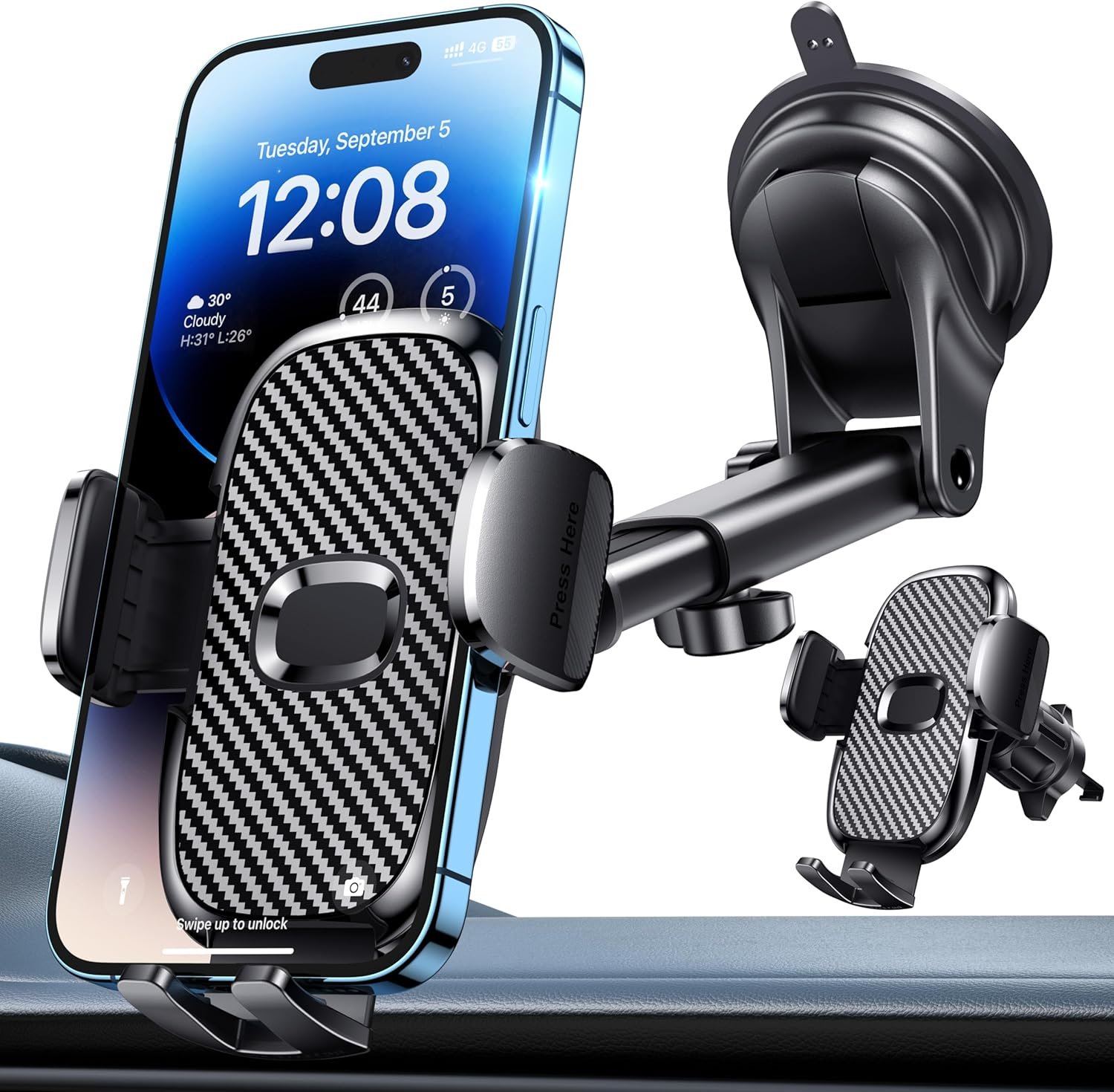 Car Phone Holder[Military-Grade 360°Suction Cup]Phone Holders for Your Car Universal Accessories Air Vent Dashboard Windshield Phone Mount Automotive Cradles Fit for Dash Mounting Kits iPhone