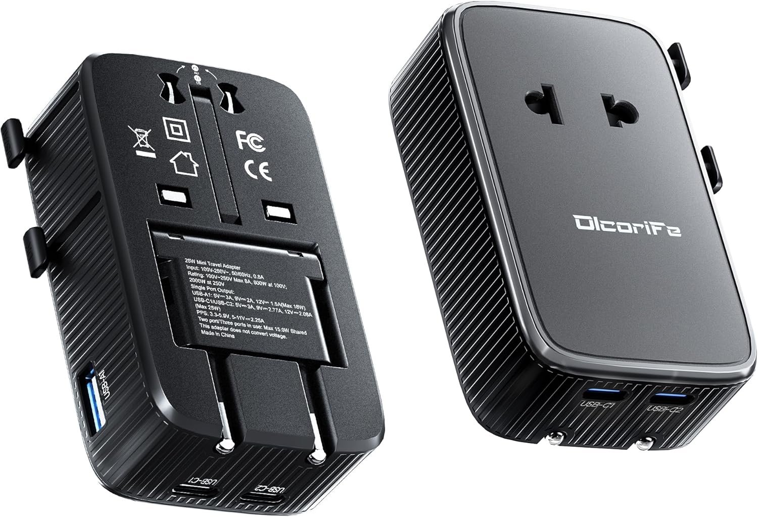 Olcorife PD25W Mini Travel Adapter, Universal Power Adapter with 2 USB-C 1 USB-A, International Plug Adapter, Travel Essentials for US to EU UK AUS (Type-C/G/A/I), 1-Pack