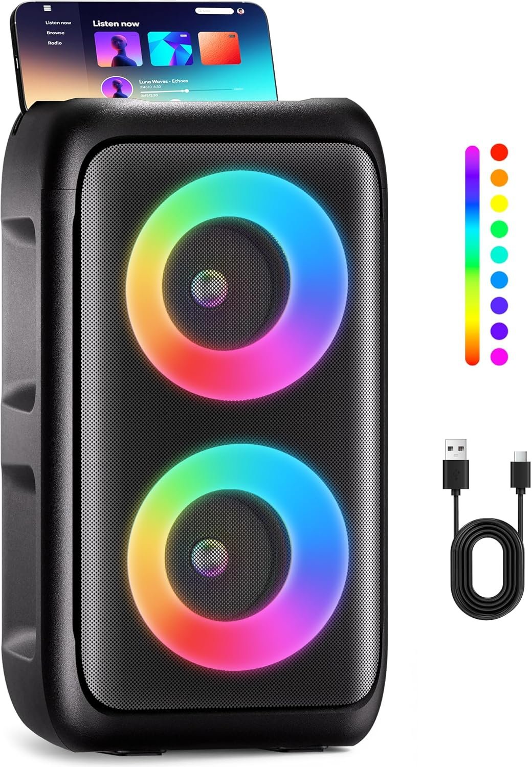 Bluetooth Speaker，Portable Party Speaker with Colorful Lights，Wireless Speaker with HD Loud,Home Theater Systems Support TWS/AUX/USB/TF Card Ideal for Party,Home,Outdoor Camping