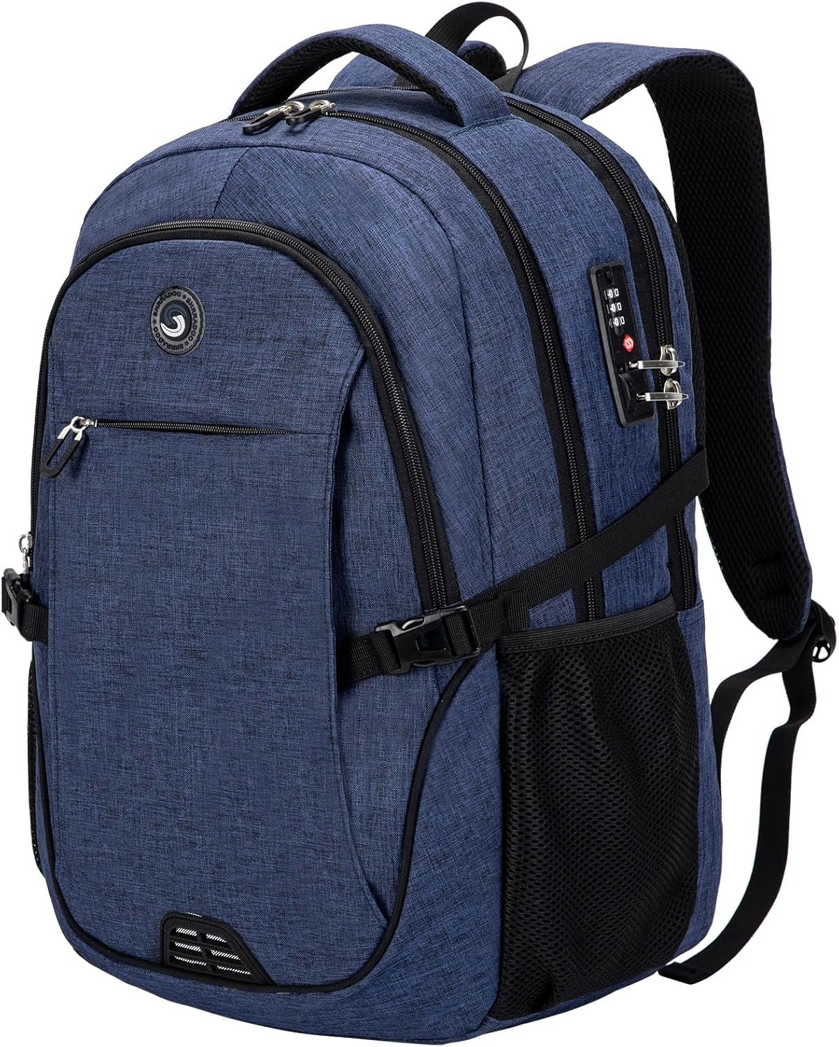 SHRRADOO Anti Theft Laptop Backpack Travel Backpacks with Combination Lock for Women Men (Royal Blue, Large)