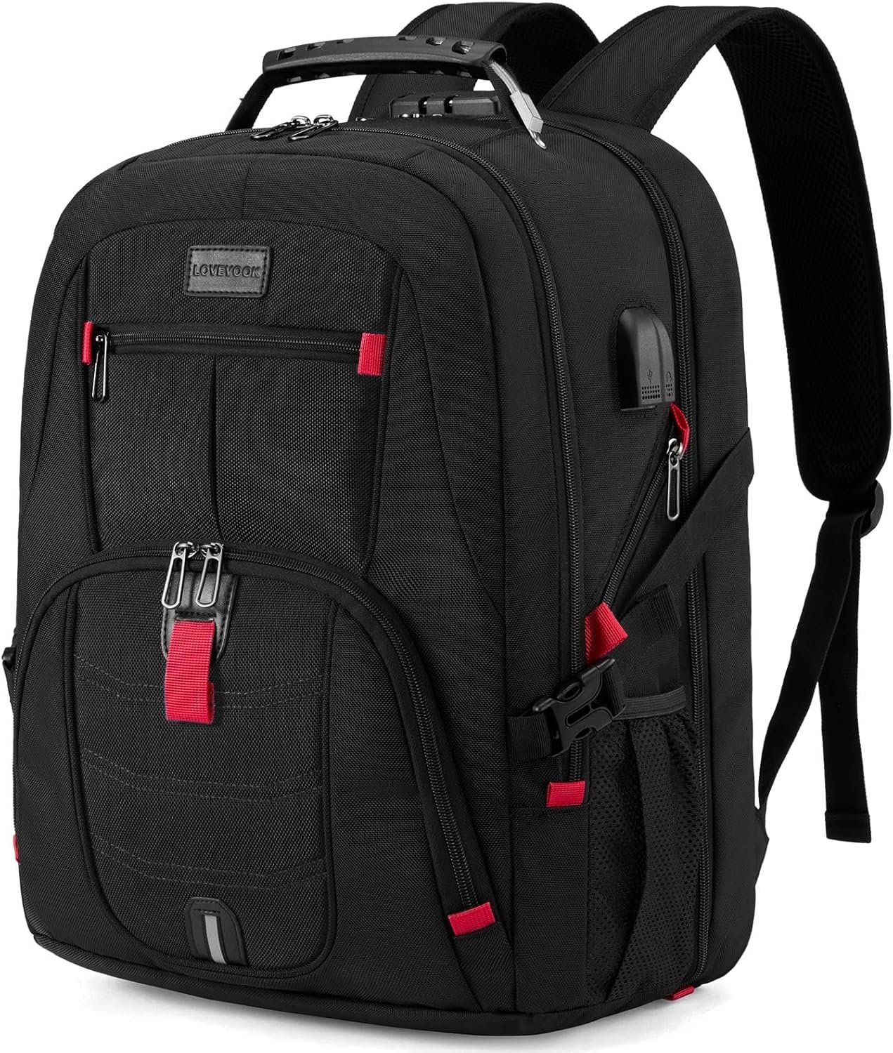 LOVEVOOK 17 Inch Laptop Backpack for Men Women, Waterproof Anti-Theft Travel Backpack with USB Charging Port & Lock Black
