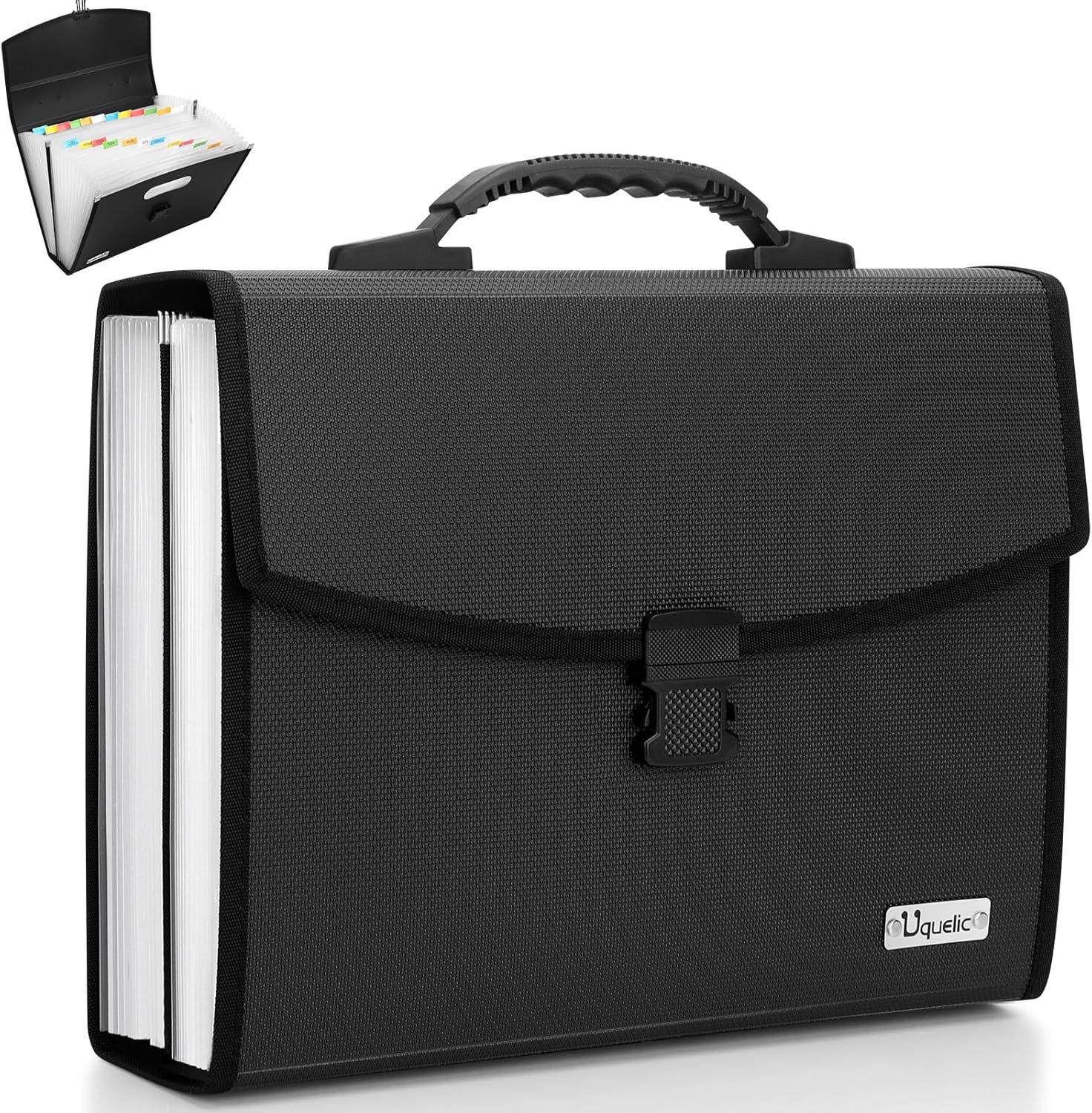Uquelic 26 Pockets Expanding File Folder Organizer – Upgraded Durable Buckle, Accordion Folder Base with Ergonomic Portable Handle/Large A4 Letter Size Document Organizer, Folders with Pockets
