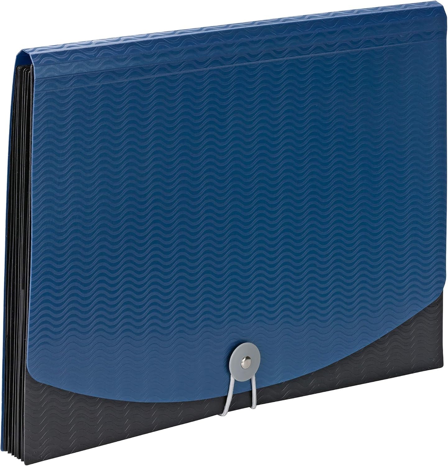 Smead Poly Frequency Expanding File Folders, Flap and Cord Closure, Letter Size, Wave Pattern, 7 Pocket, Blue/Black (70872)