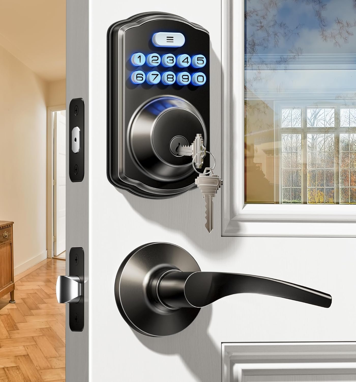 Veise Keyless Entry Door Lock with 2 Lever Handles – Electronic Keypad Deadbolt, Easy Installation Digital Smart Front Door Lock Set, Matte Black