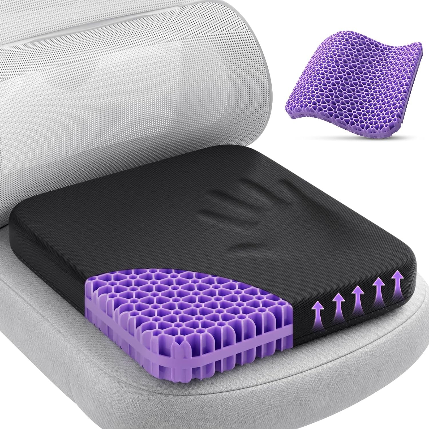 TushGuard Gel Seat Cushion for Long Sitting, Enlarged & Thickened Patent Design, Breathable Cooling for Office Chair, Soft Car Seat Cushion for Wheelchair (Standard, Black)