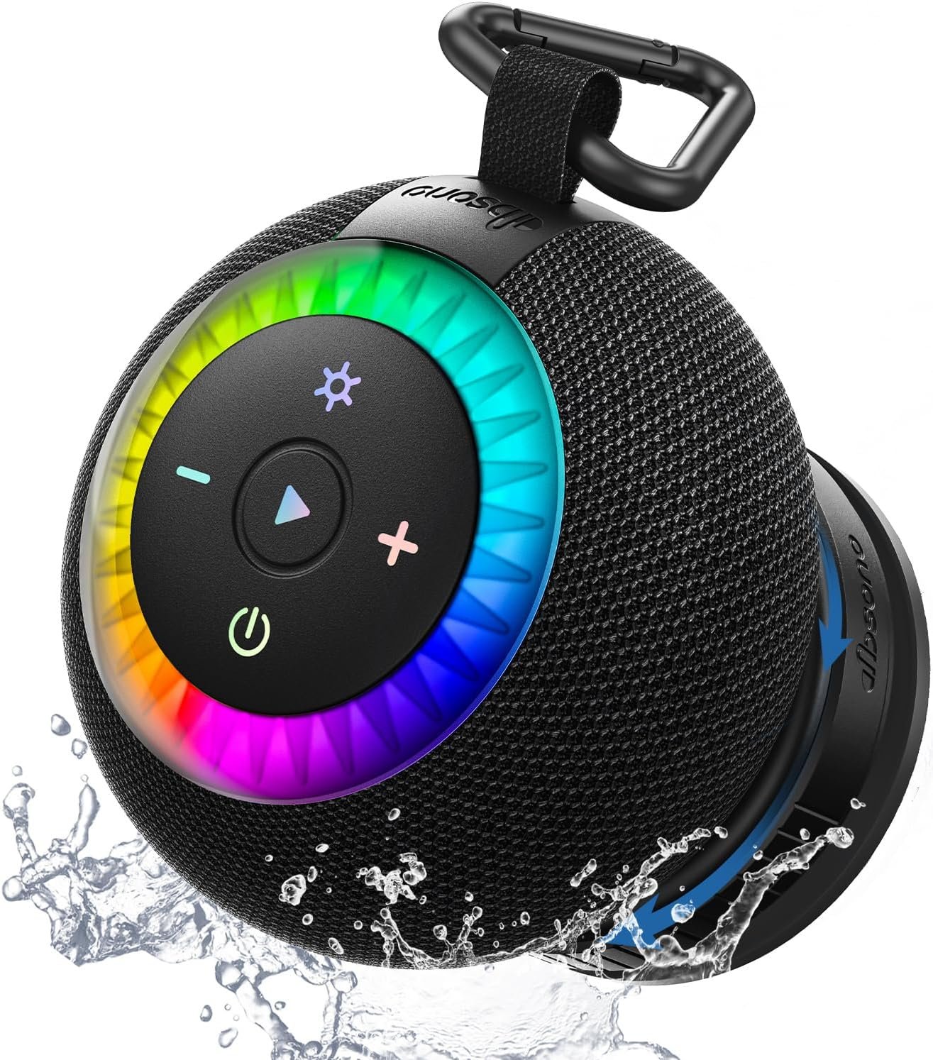 Shower Speaker Bluetooth Waterproof Portable: 360° Surround Sound, IPX7 Suction Cup Removable with Vacuum Exhaust Knob, RGB Lights, Beach/Pool/Camping/Kayak Essentials, Gifts for Adults Teens-Black