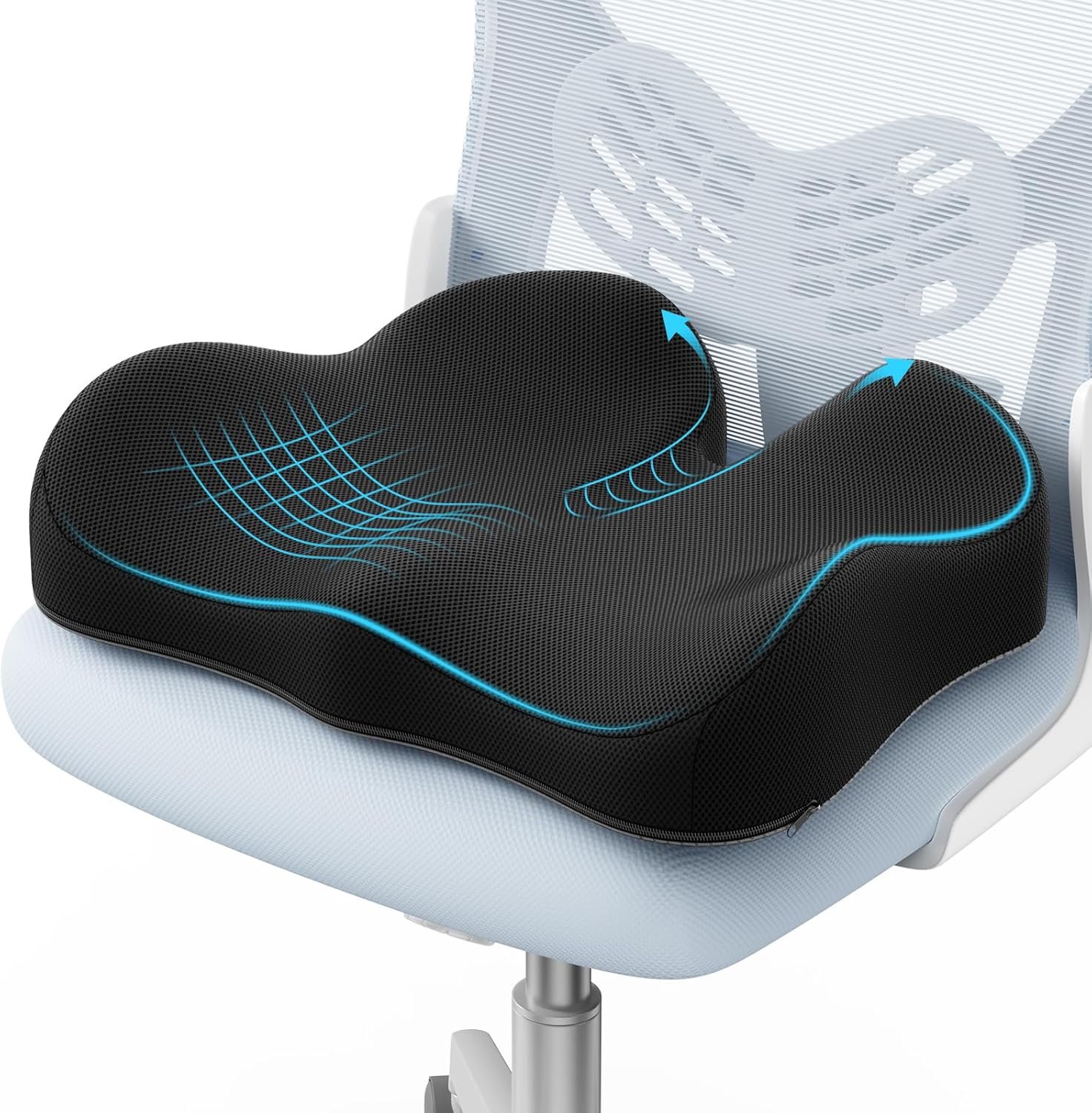 A-Pce Seat Cushion-Large Memory Foam Cushion for Office Chair-Sciatica & Lower Back & Coccyx Pain Relief-Coccyx Cushion for Car&Long Sitting at Work,Black