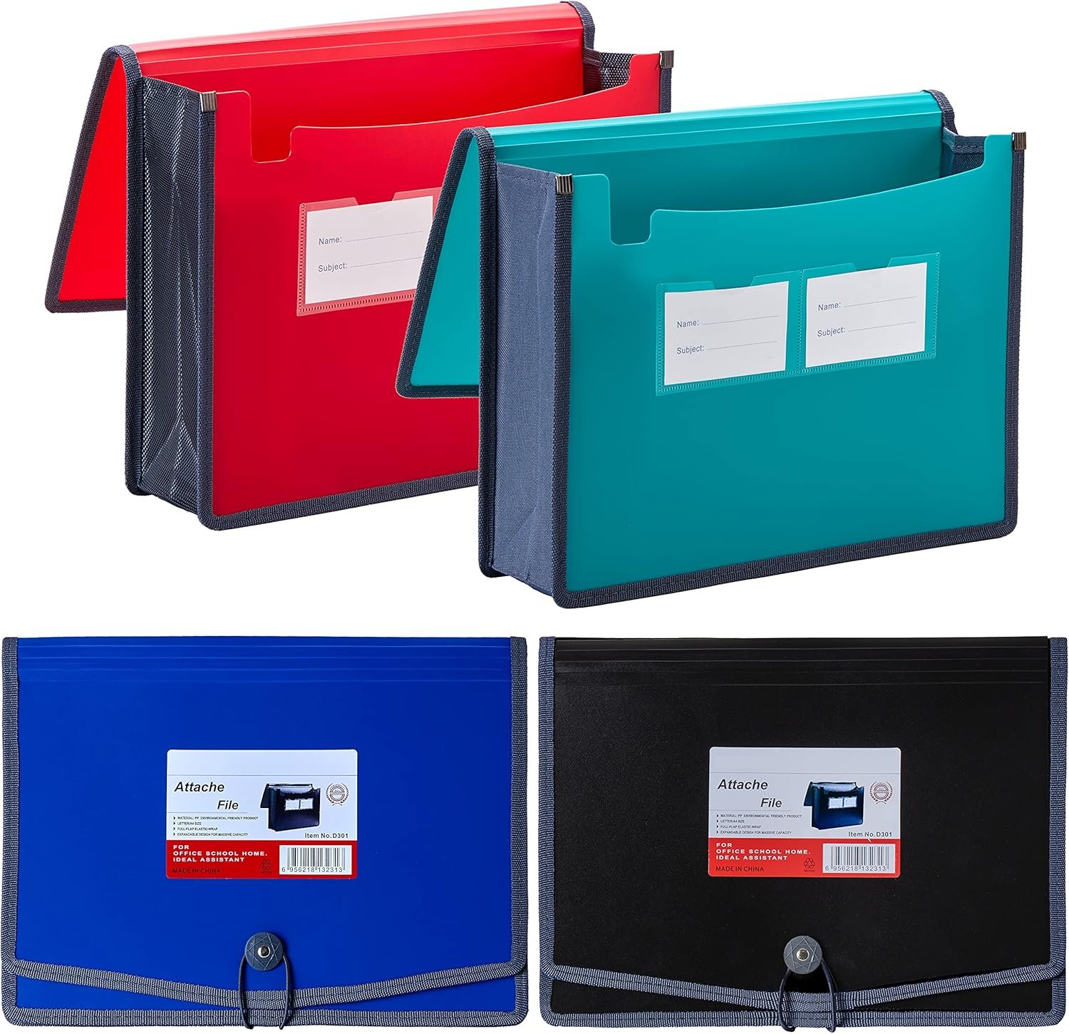 FANWU 4 Pack Plastic Expanding File Wallet Document Organizer with Elastic Cord & Button Closure, Letter Size, 3.5″ Expansion, Poly A4 Expandable File Folder for School Office & Home Organization