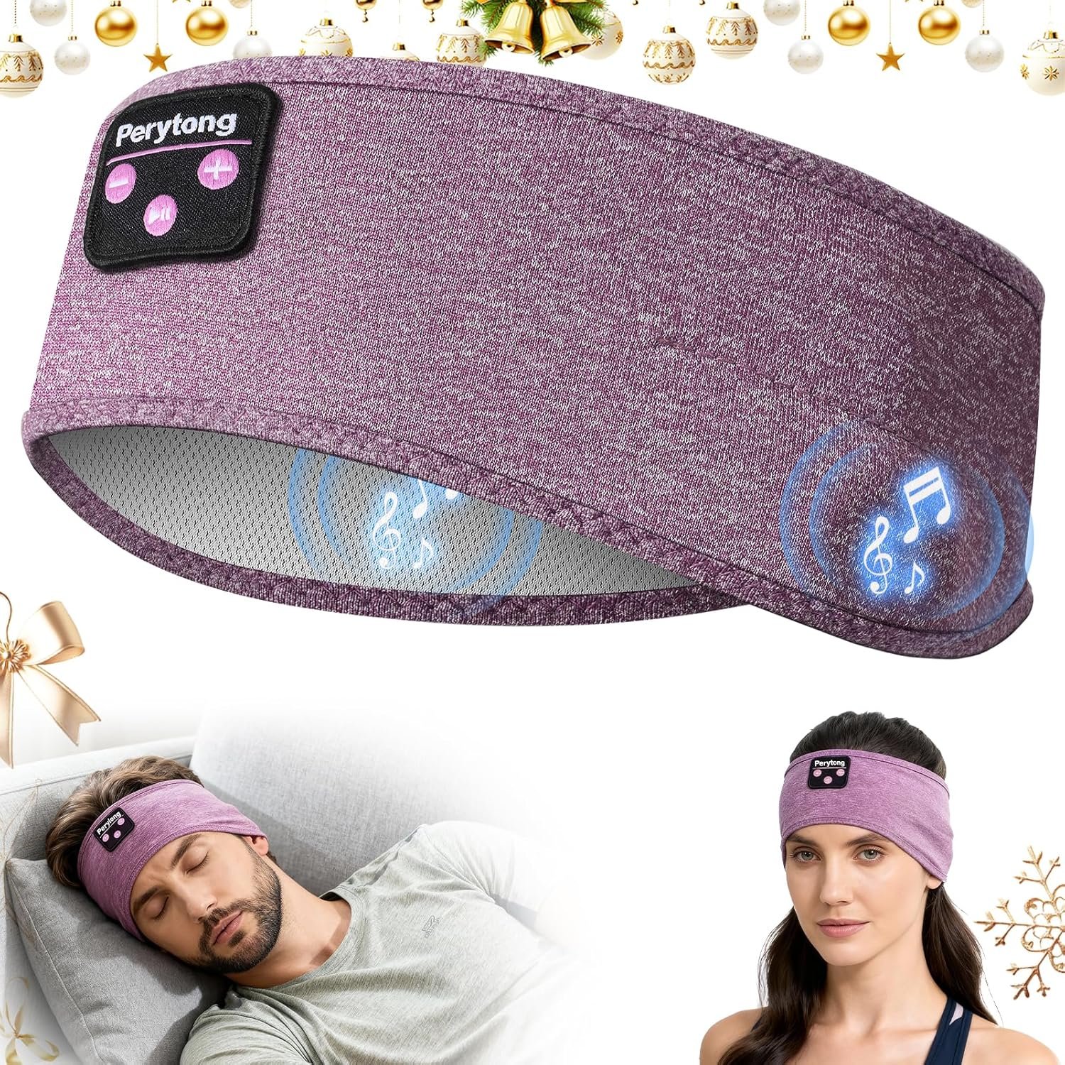 Sleep Headphones Bluetooth 5.4 Headband, Sleeping Headphones for Side Sleepers, Over-Ear Headphones with Built-in Stereo Speakers, Soft Sports Headband Music Earphones for Workout Running Air