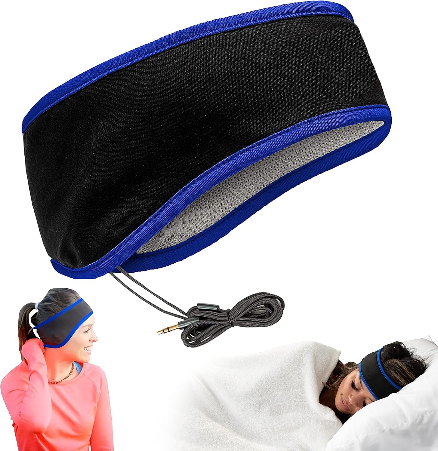 CozyPhones Sleep Headphones – Over Ear Headphones from Ultra Thin Cool Mesh Wired for Side Sleepers, Meditation, Running, Laptop, and Phone – Blue