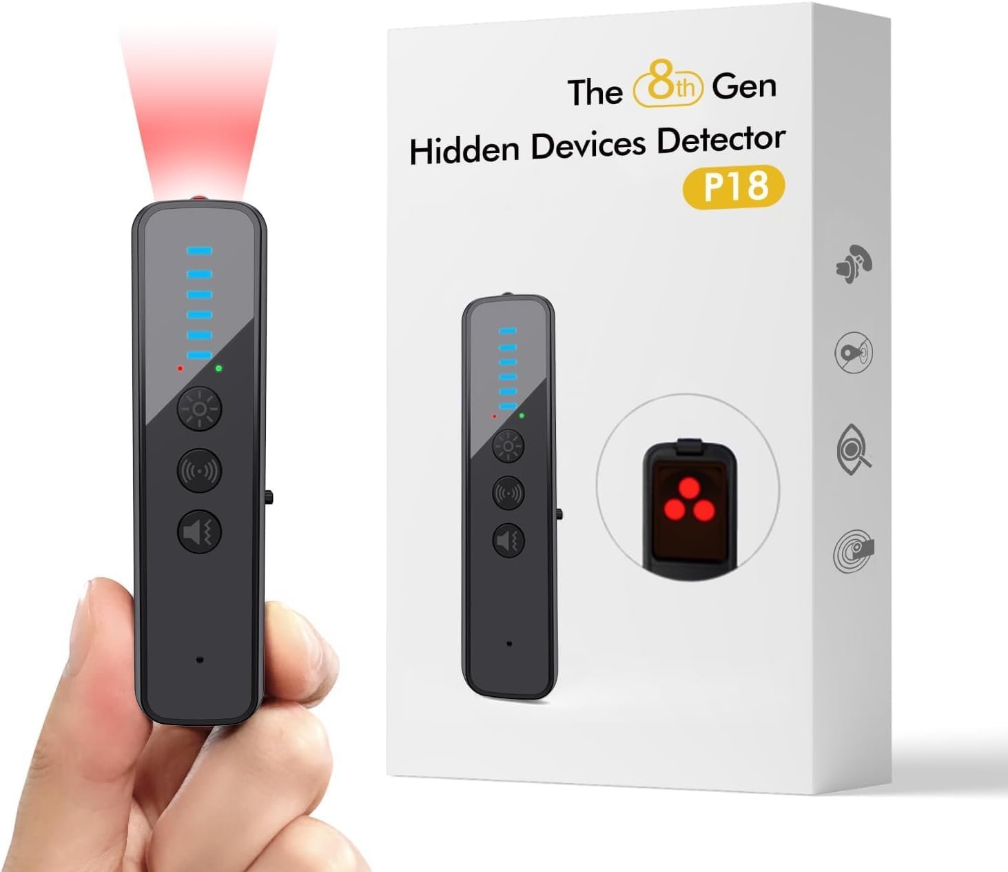 Upgraded Hidden Camera Detector – AI-Powered Anti-Spy Device, GPS Tracker & Bug Detector, Portable RF Signal Scanner for Hotels, Travel, Home & Office (Black)