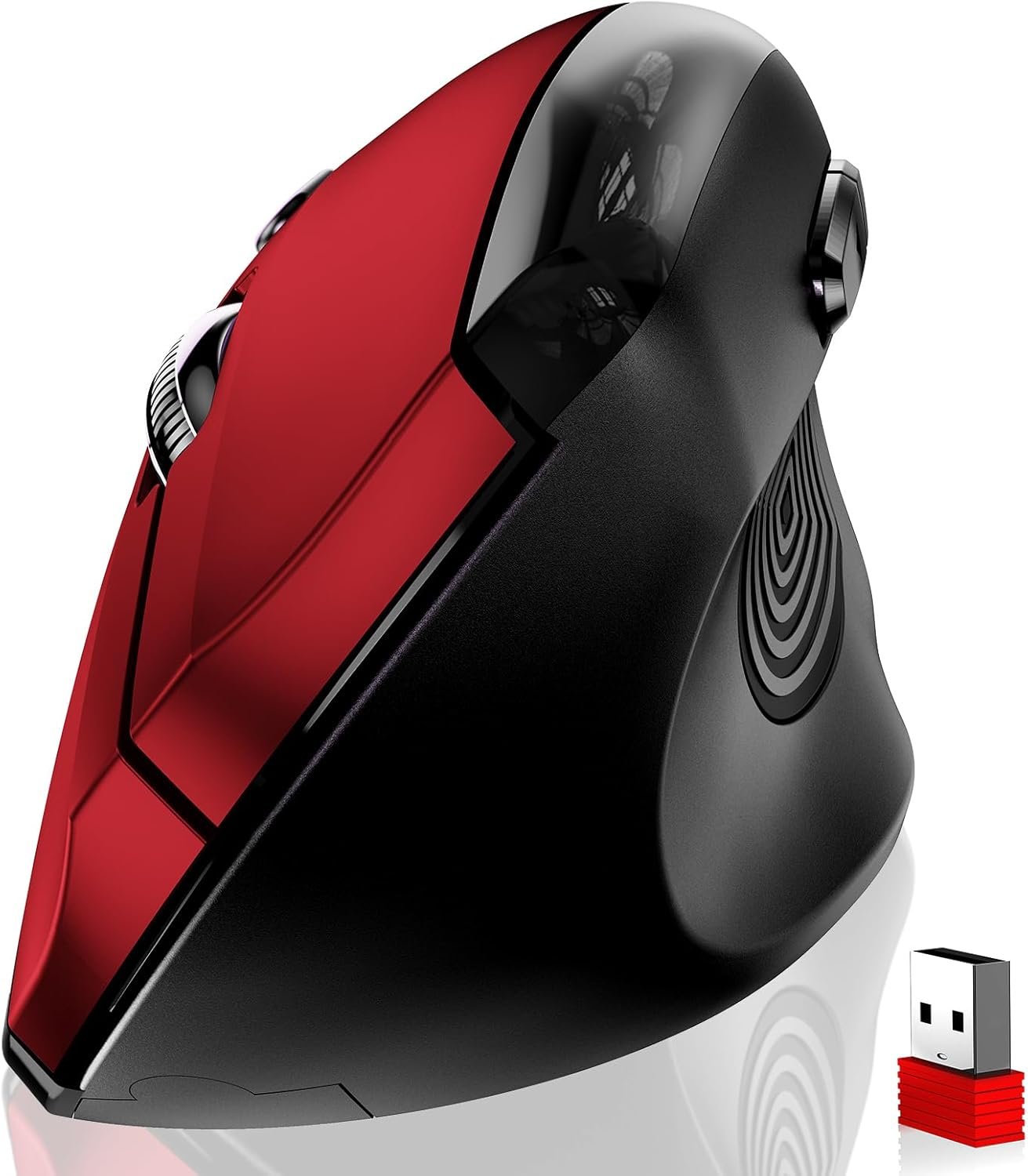memzuoix Ergonomic Wireless Mouse, 2.4G Optical Cordless, 800/1200/1600 DPI, Vertical Computer Mouse for Laptop, Mac, PC, Desktop (Right Hand, Large) – Red