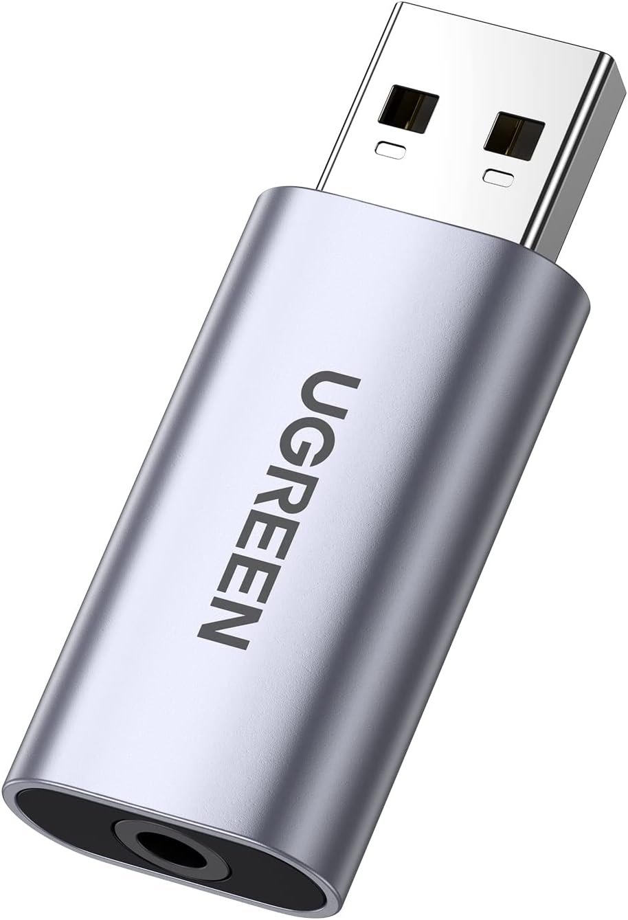 UGREEN USB to Audio Jack USB External Sound Card 3.5mm Audio Adapter 2 in 1 USB A to Aux TRRS Headphone Adapter Microphone Stereo Jack Aluminum Compatible with PS5 PC Windows Mac Linux Laptop Desktop