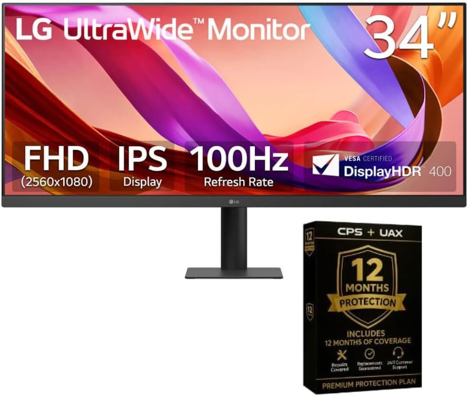 LG 34U511ABKIT1 34 inch UltraWide IPS WFHD Computer Monitor 2560×1080 100Hz 5ms 178 Degree Viewing Angle 400 Nits Brig