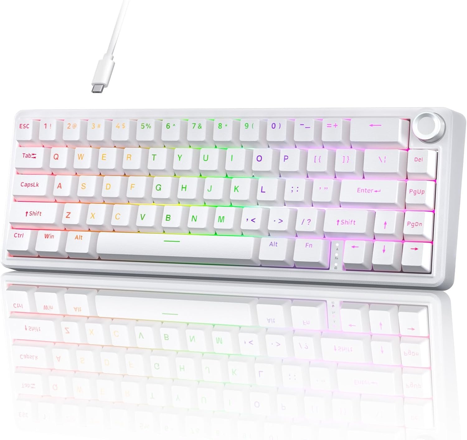TMKB T68E 60% Wired Gaming Mechanical Keyboard, RGB Backlit Hot-Swappable Gasket Mount, Creamy Keyboard with Pre-Lubed Blueberry Switch, White
