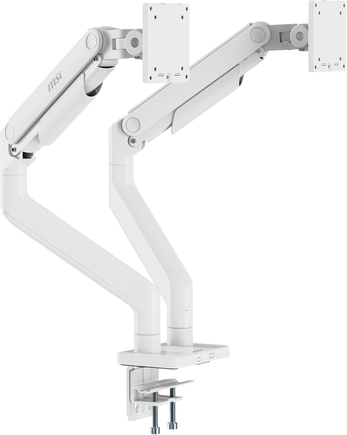MSI MAG MT201DW – Premium Heavy Duty Dual Monitor Stand Arms, 17-45″ Support, VESA Compatible, Adjustable Spring Assisted Mount, 44 lbs per Screen, Clamp & Grommet, Quick Release Plate – White