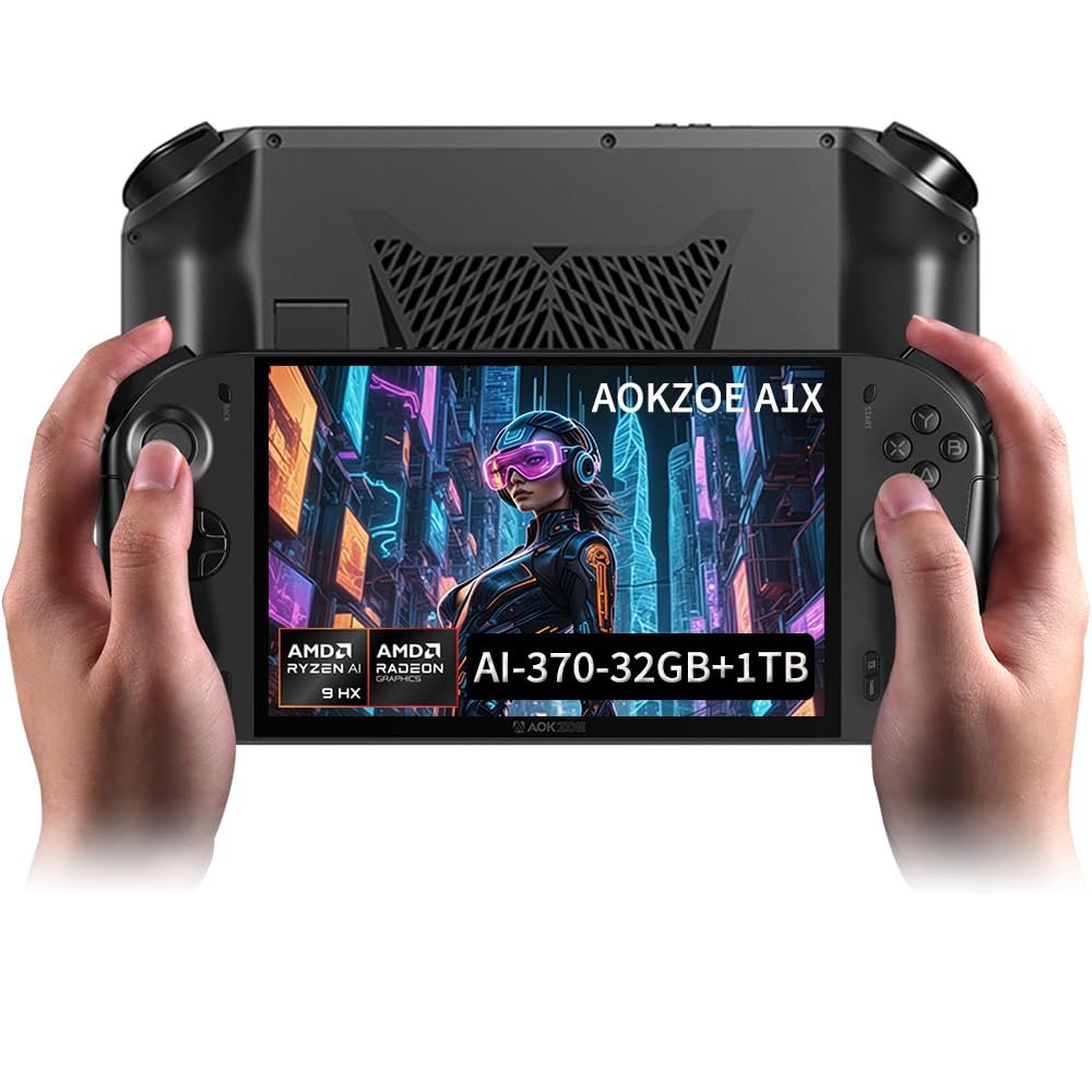 AOKZOE A1 X Gaming Handheld PC | AMD Ryzen AI 9 HX 370 | 32GB LPDDR5x RAM | 1TB PCIe 4.0 SSD | 8″ 1200p 500nits VRR Display | 72.7Wh Battery + 100W GaN Fast Charge | Windows 11 Home Portable Console