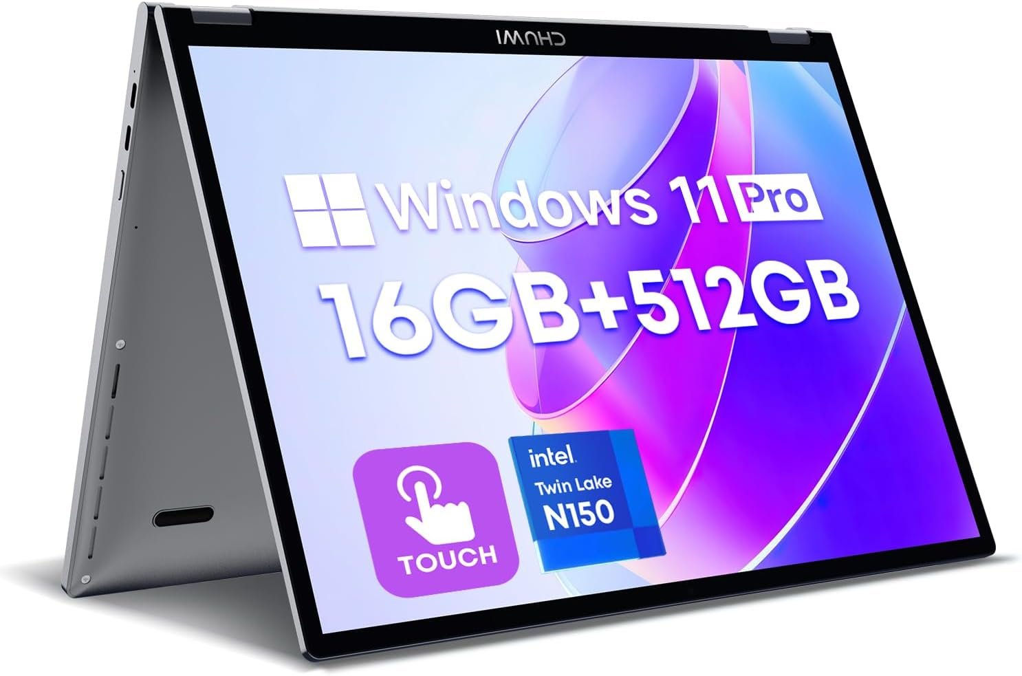CHUWI MiniBook X 2-in-1 Laptop 10.51″, 16GB LPDDR5 512GB SSD, Intel N150 (up to 3.6GHz), Windows 11 Pro Mini Laptop with Office, FHD IPS 2K Touchscreen, Backlit Keyboard, WiFi 6, BT5.2