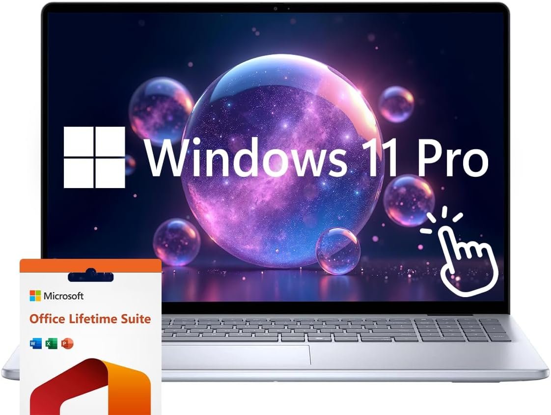 Dell Inspiron 16″ Touchscreen Laptop Computer, Windows 11 Pro 16GB RAM 1TB SSD, Intel Core 7 150U Processor, FHD+ 1920 x 1200 Display, Microsoft Office Lifetime Suite, Backlit Keyboard, Ice Blue