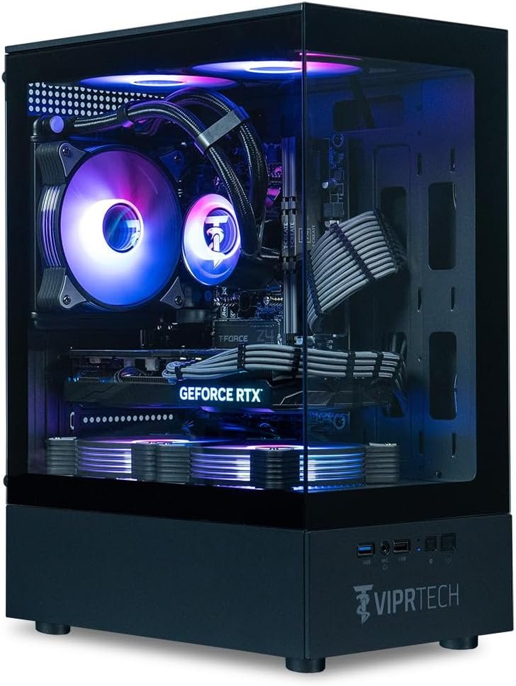 ViprTech Stryker 4.0 Gaming PC – AMD Ryzen 7 (4.4GHz Liquid Cooled), RTX 5060 8GB, 16GB DDR4 RAM, 1TB SSD, 700W PSU, WiFi BT, Win 11 Pro, RGB, Gaming Desktop Computer Prebuilt Tower, Black
