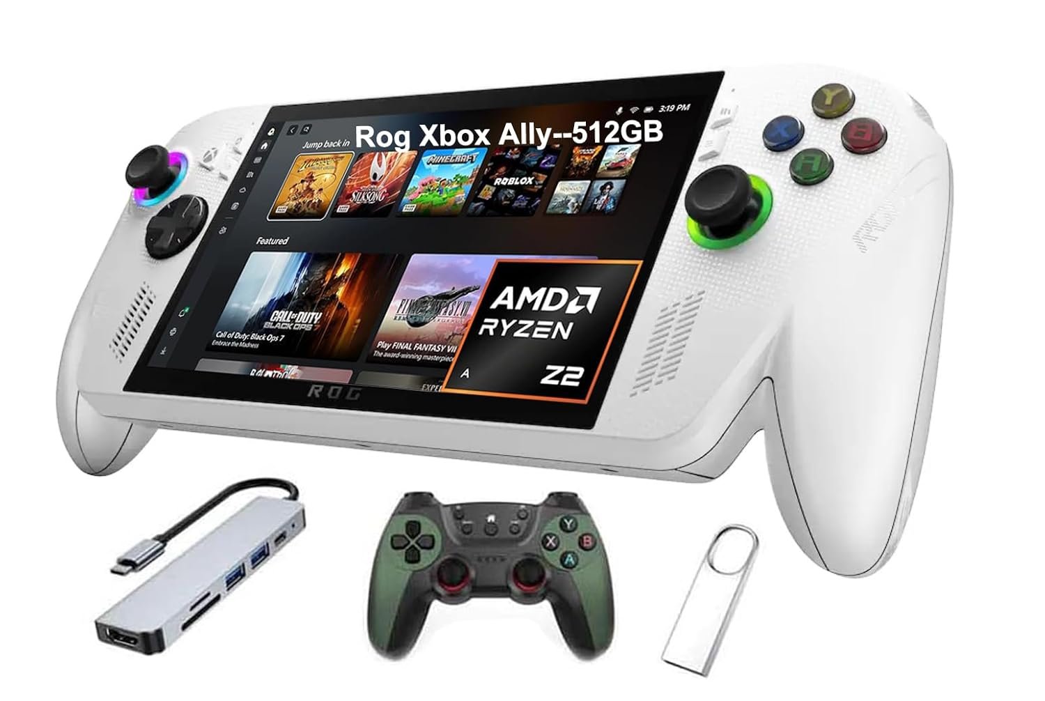 ASUS ROG Xbox Ally 7″ FHD Gaming Handheld Console, 120Hz IPS LED Touch Screen, AMD Ryzen Z2 A Processor, 16GB, Windows 11, with GSF 3-in-1 Kit (16GB | 512GB SSD)
