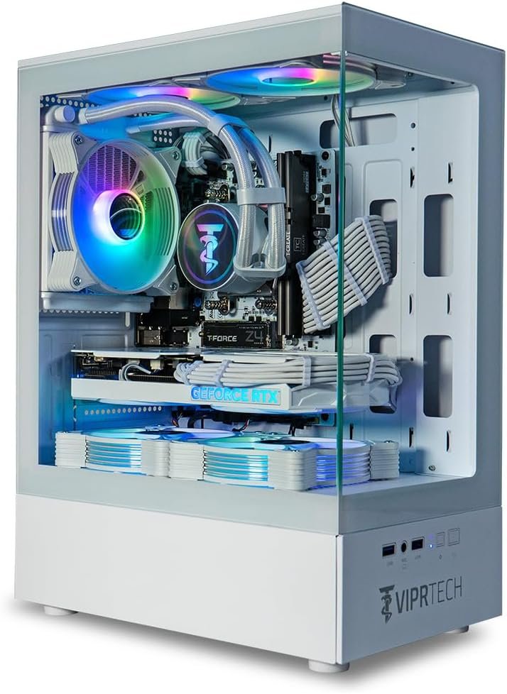 ViprTech Stryker 3.0 Gaming PC – AMD Ryzen 7 (4.1GHz Liquid Cooled), RTX 3060 12GB, 16GB DDR4 RAM, 1TB SSD, 700W PSU, WiFi BT, Win 11 Pro, RGB, Desktop Computer Prebuilt, White