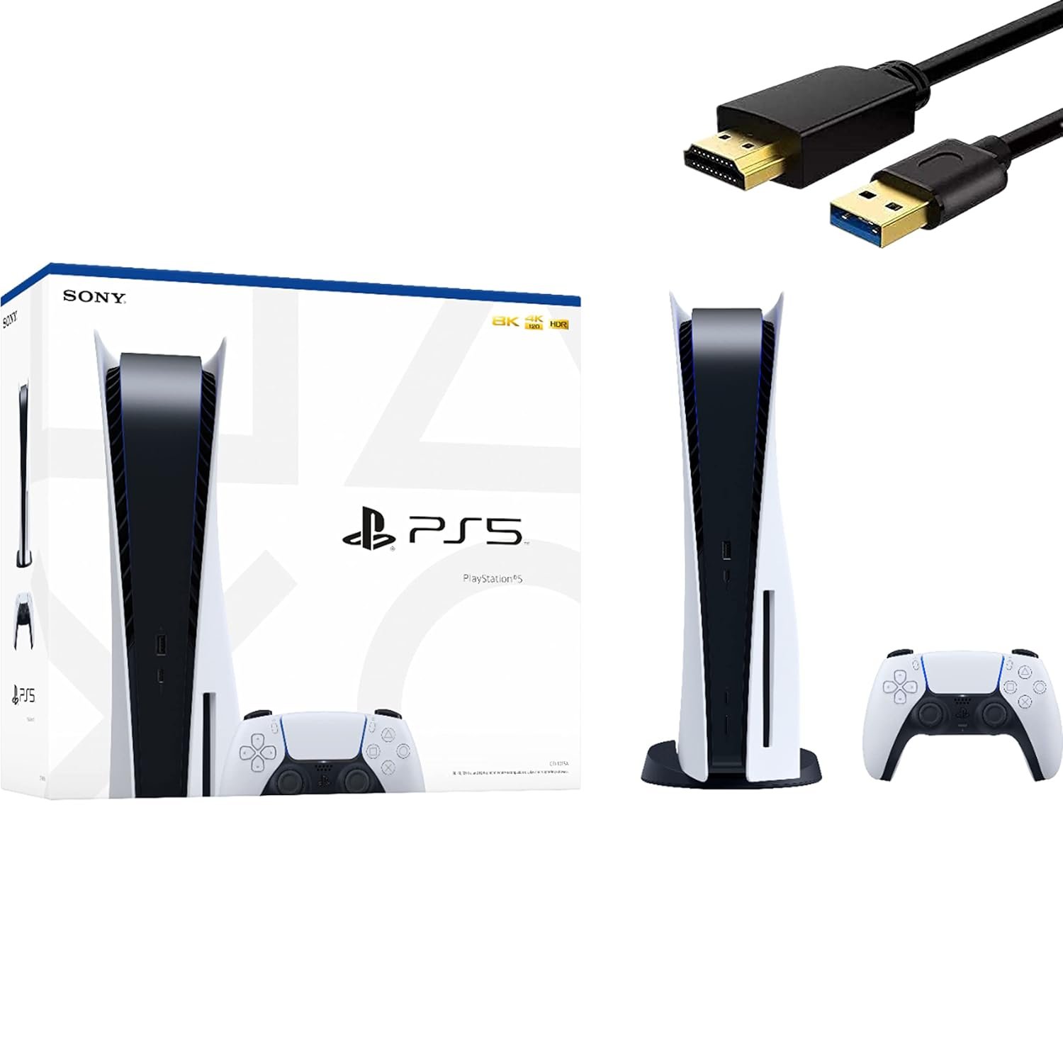 PlayStation 5 Disc Edition 825GB Gaming Console + 1 Wireless Controller for PS5, 8-Core x86-64-AMD Ryzen Zen 2 CPU, 16GB GDDR6, Up to 120FPS, Michooyel HDMI_Cable (Renewed)