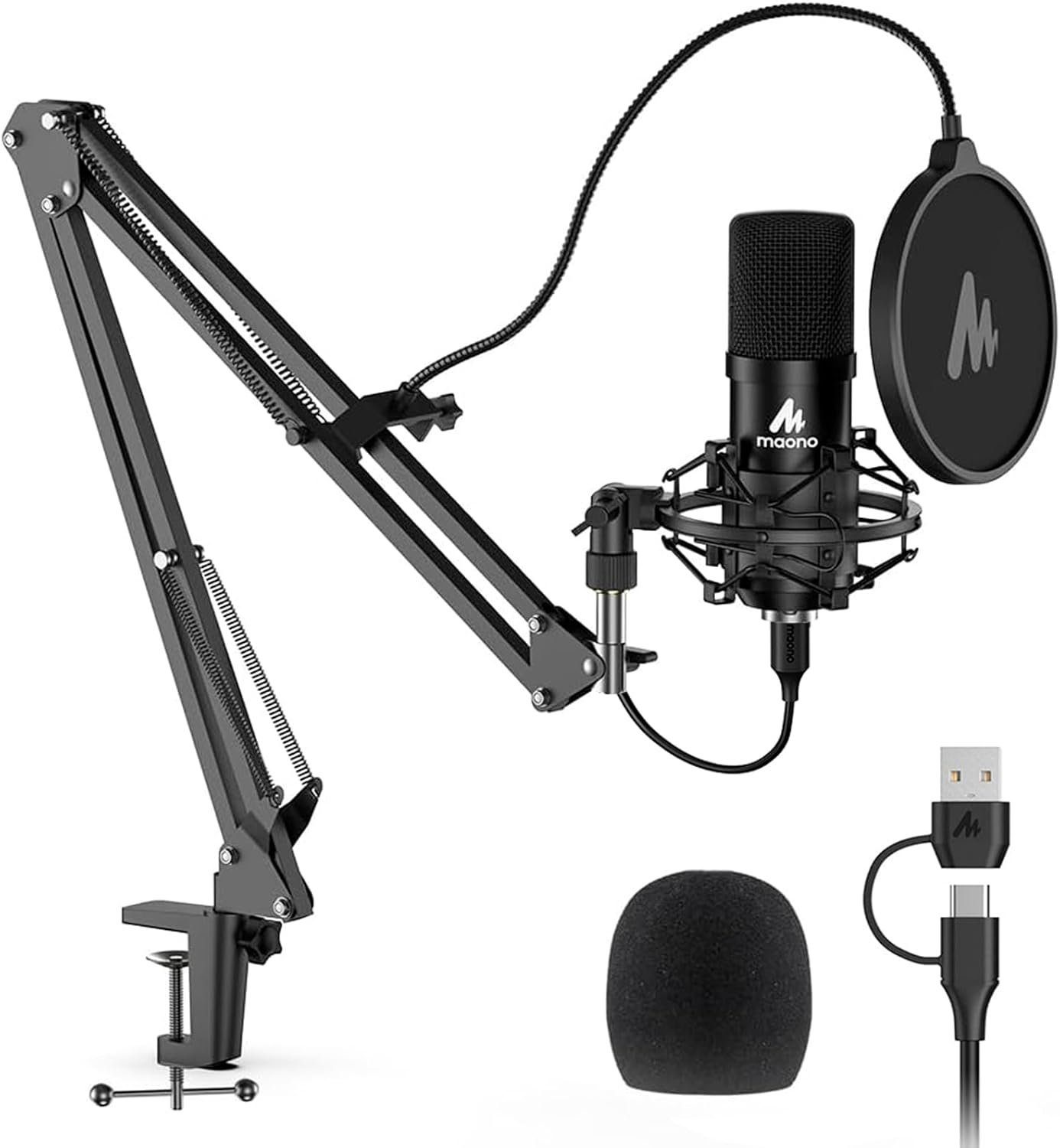 USB Microphone, MAONO 192KHZ/24Bit Plug & Play PC Computer Podcast Condenser Cardioid Metal Mic Kit with Professional Sound Chipset for Recording, Gaming, Singing, YouTube (AU-A04)