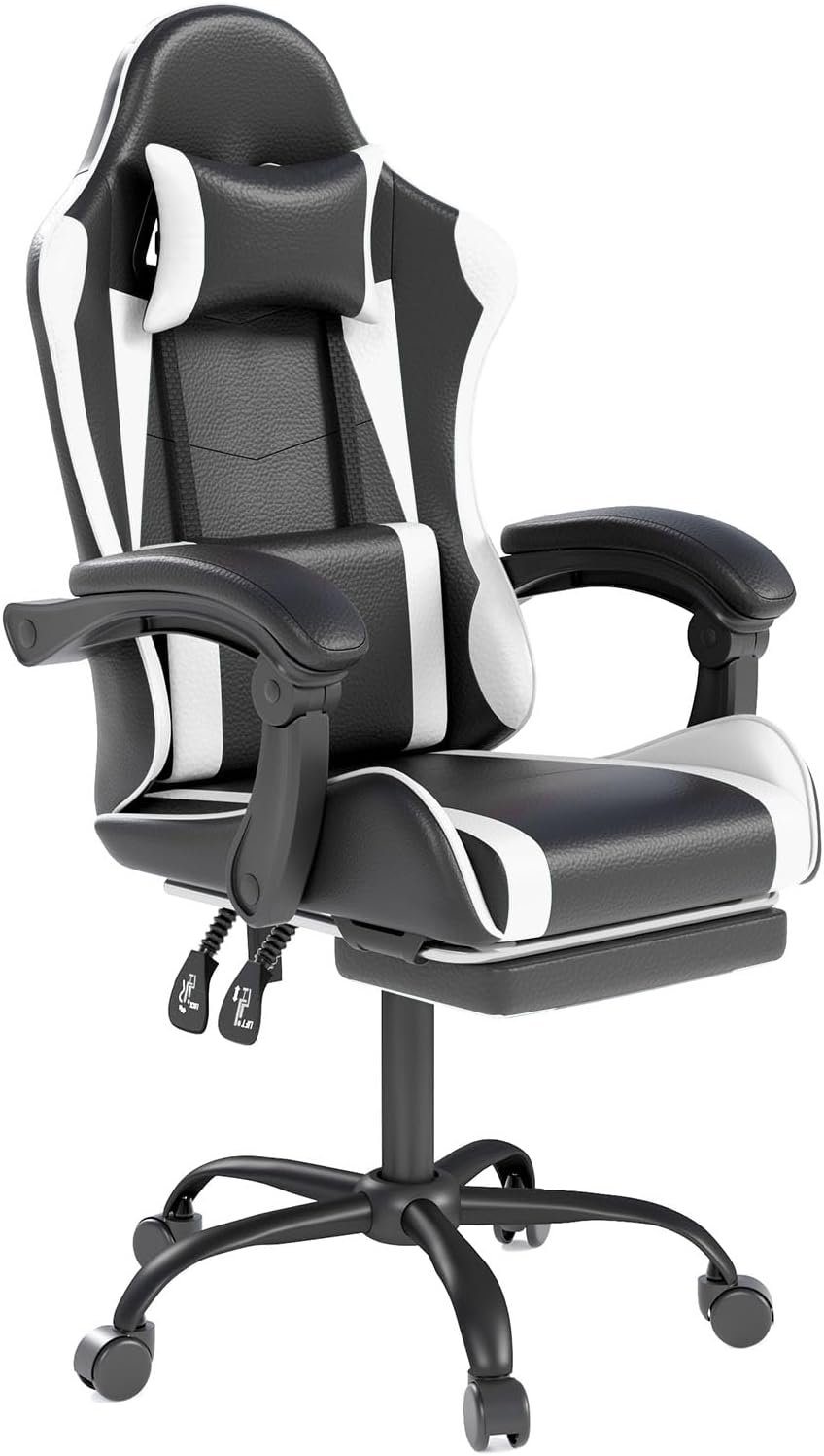 OS MOTOR Gaming Chair with Headrest and Lumbar Support, Ergonomic High Back Office Chair, Racing Style Executive Computer Desk Chair, Leather Adjustable Swivel Task Chair for Home Office (White)