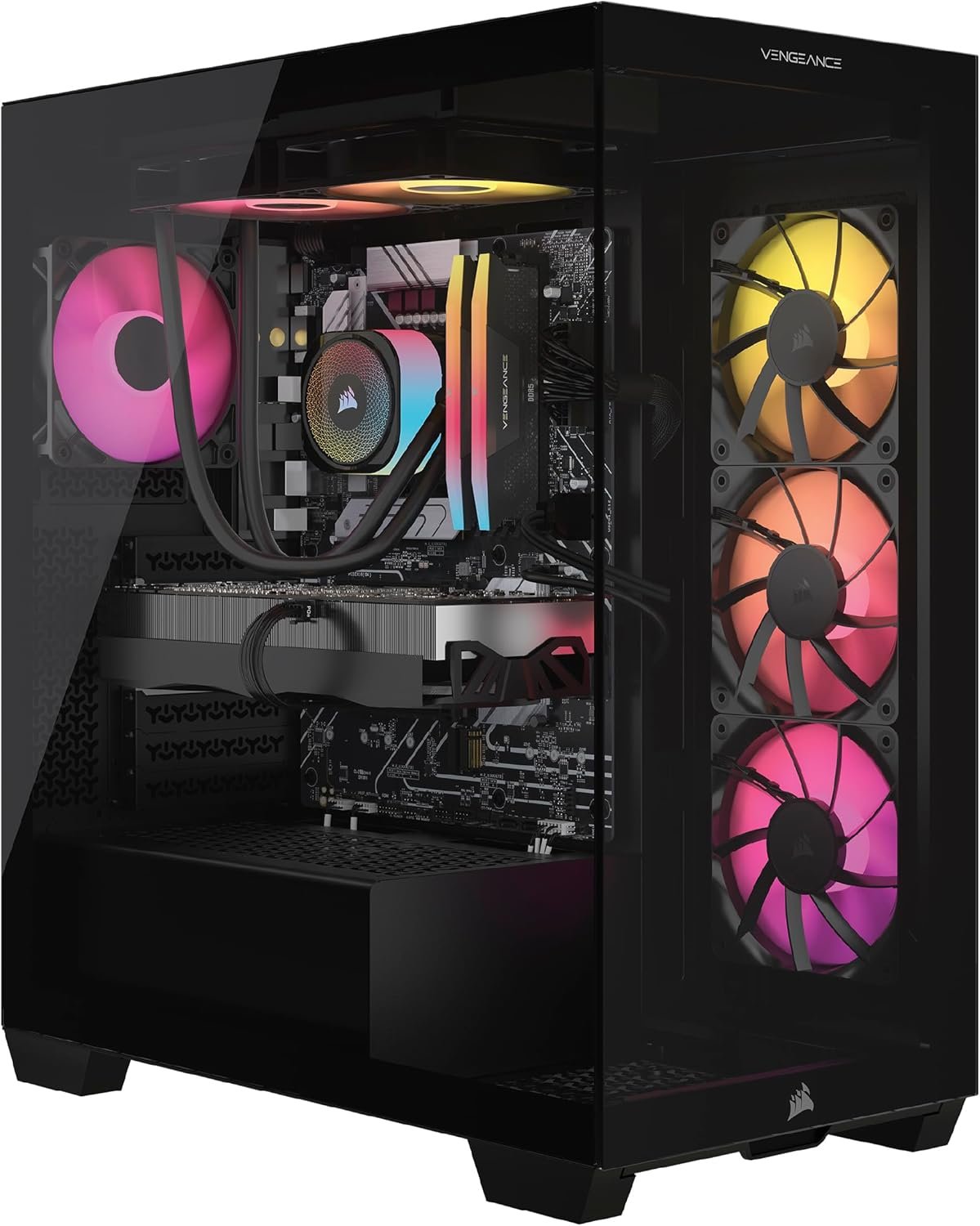 Corsair Vengeance i7500 Gaming PC – Liquid Cooled Intel® Core™ i9-14900KF CPU – NVIDIA® GeForce RTX™ 5090 GPU – 64GB Vengeance RGB DDR5 Memory – 2TB M.2 SSD – Black