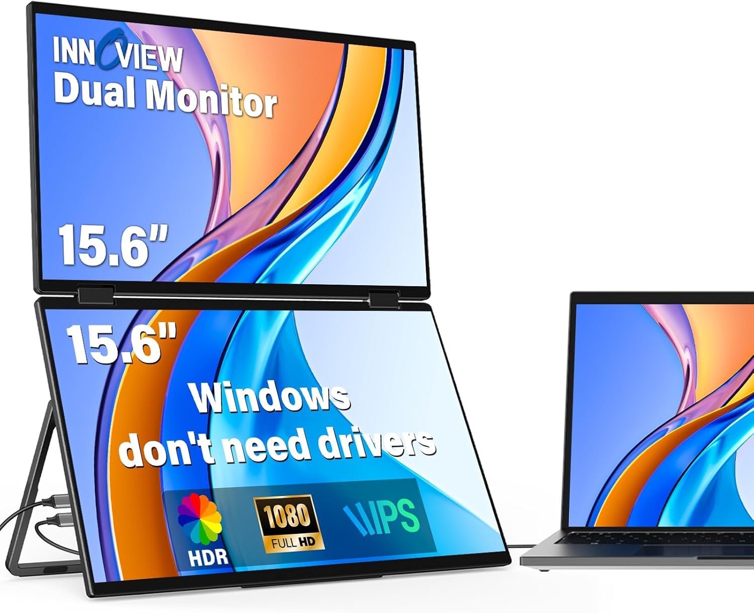 InnoView Portable Dual Monitor 15.6″ 1920×1080 Dual Stacked Foldable Monitor | 315° Screen Adjustment | USB-C/HDMI Second Monitor for Laptop, Mac, Windows