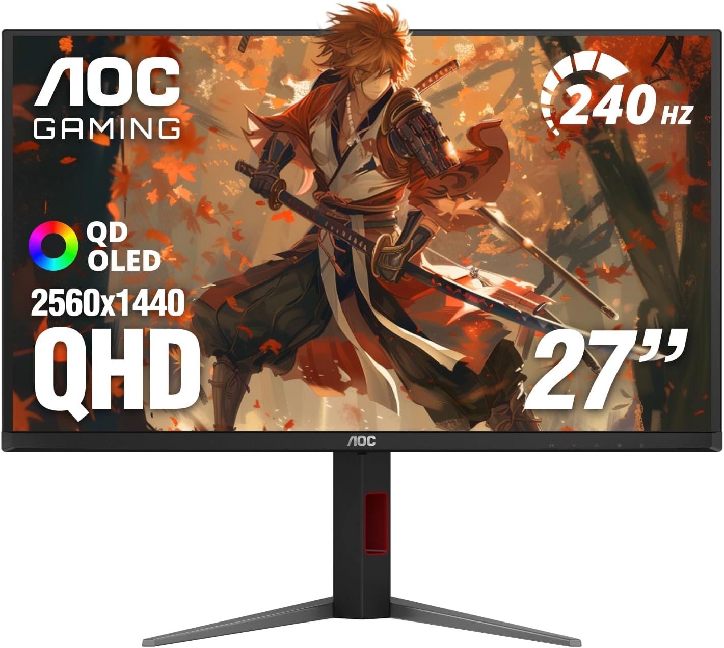 AOC 27 Inch OLED Gaming Monitor (QD-OLED), 1440p QHD 2560×1440, 240Hz, 0.03ms, HDMI 2.1, G-SYNC Compatible, HDR True Black, Height Adjustable Stand, USB Hub, Q27GAZDV
